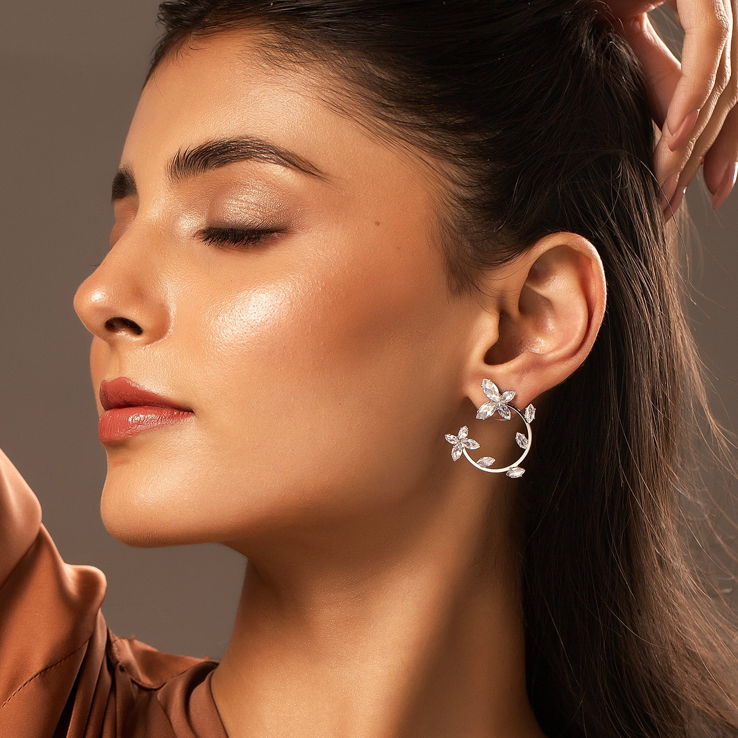 Korean Bling Daisy Dream Crystal Hoop Earrings - Image 3