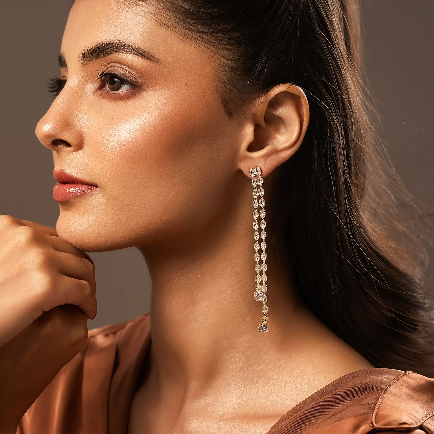Korean Bling Golden Gleam Earrings - Image 3