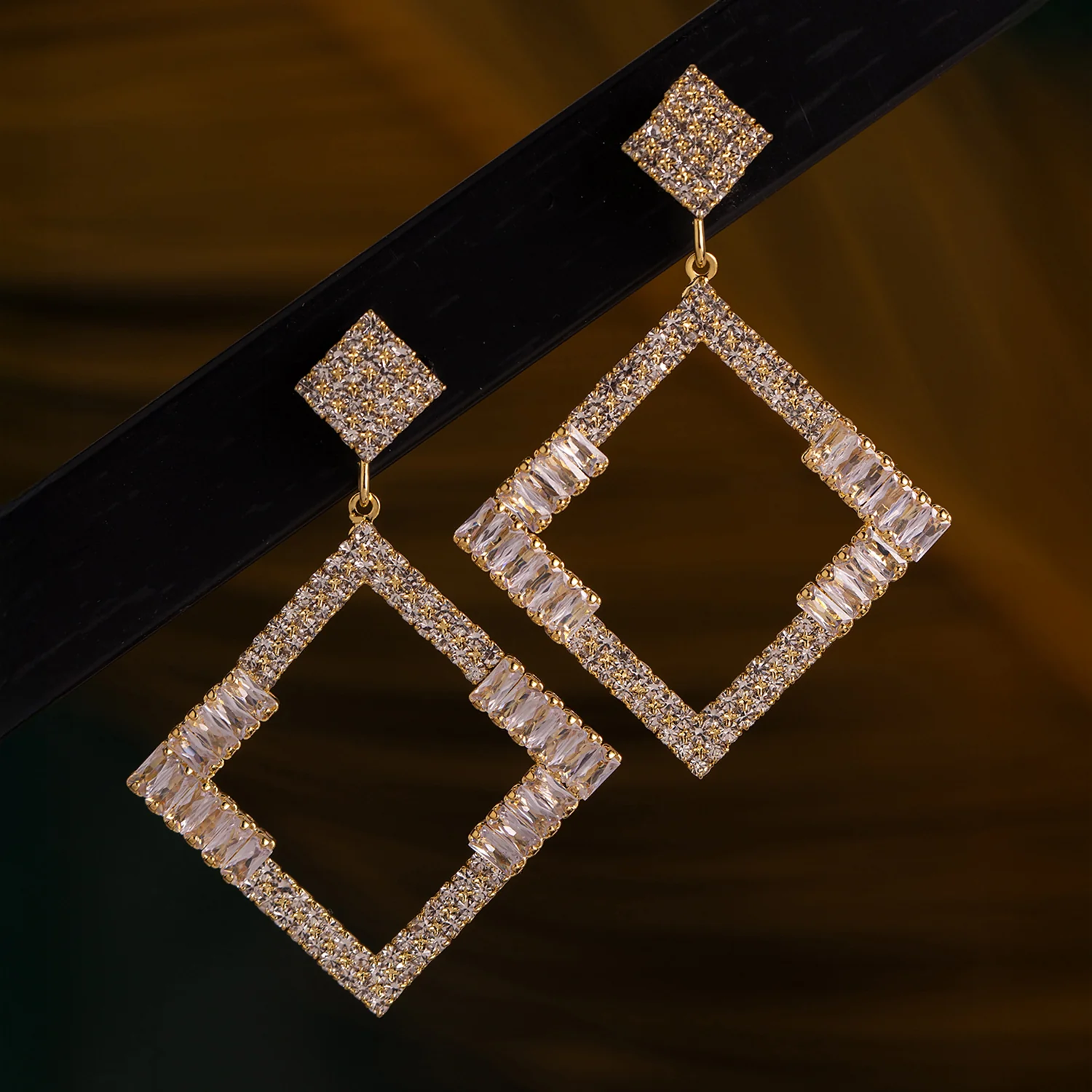 Korean Bling Golden Prism Statement Earrings