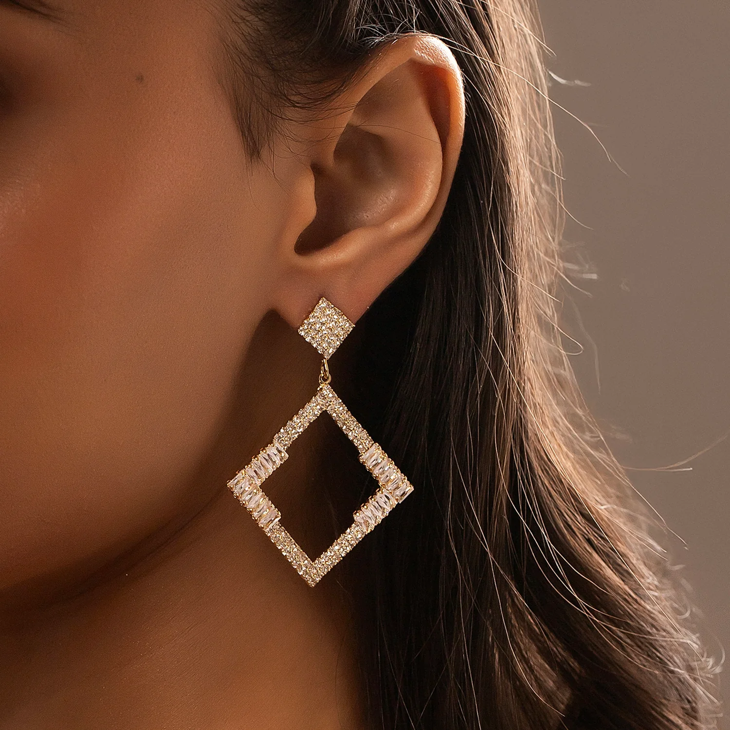 Korean Bling Golden Prism Statement Earrings - Image 2