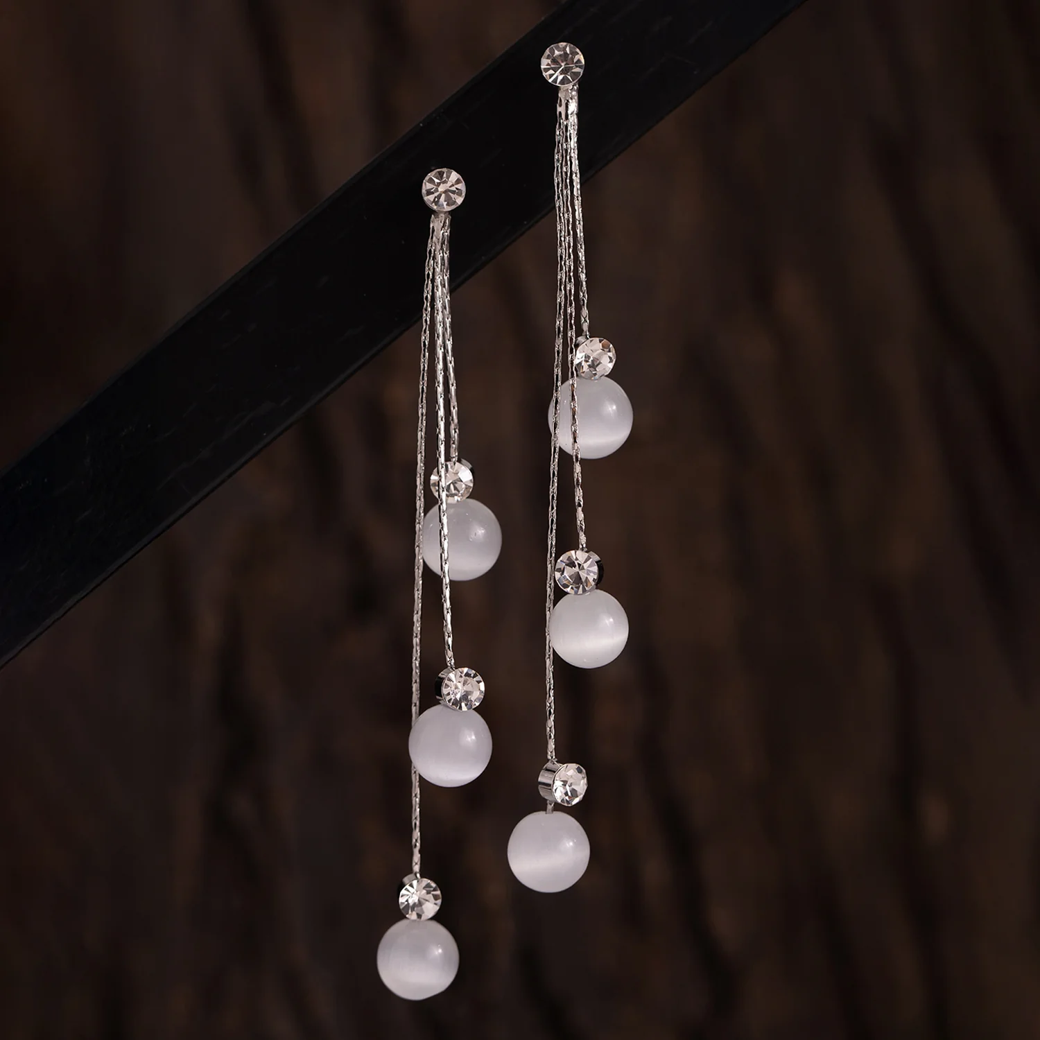 Korean Bling Moonlit Drizzle Tassel Earrings