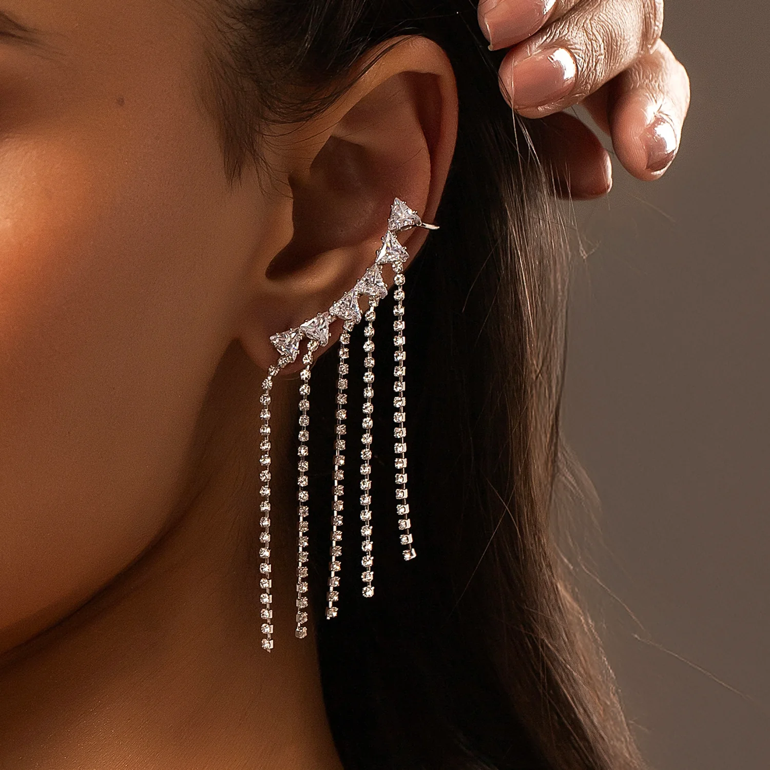 Korean Bling Moonlit Sparkle Cuff Earrings - Image 2