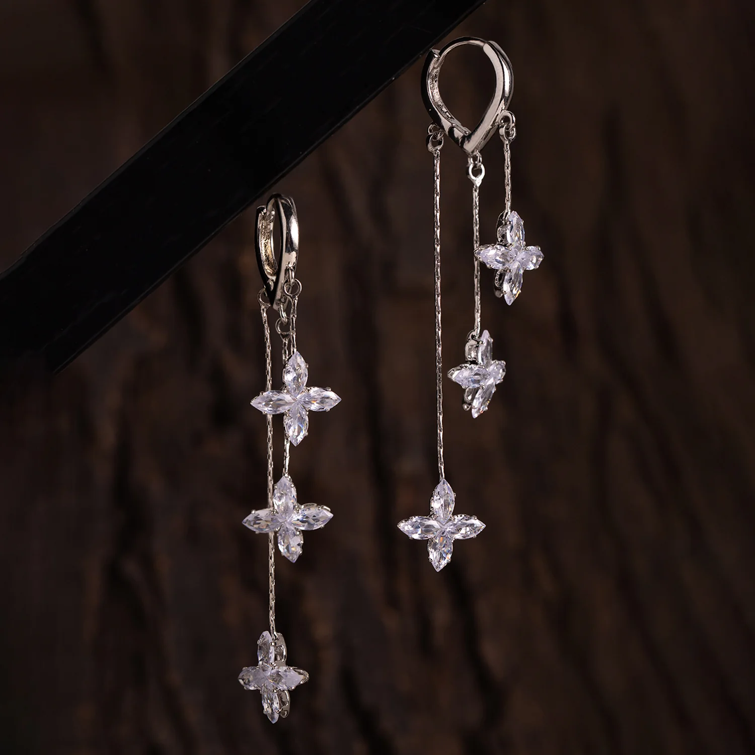 Korean Bling Starry Bloom Crystal Drop Earrings