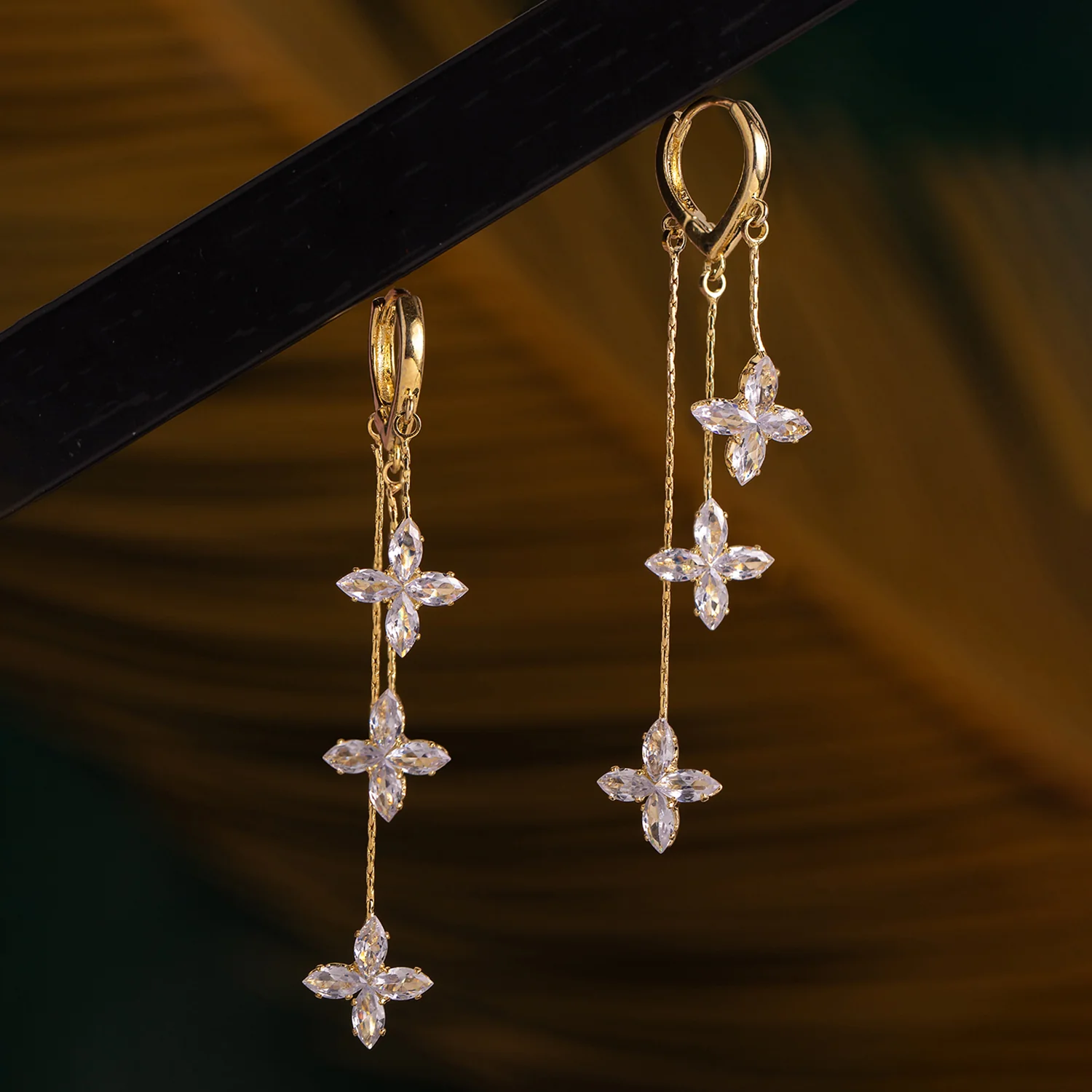 Korean Bling Starry Bloom Drop Earrings
