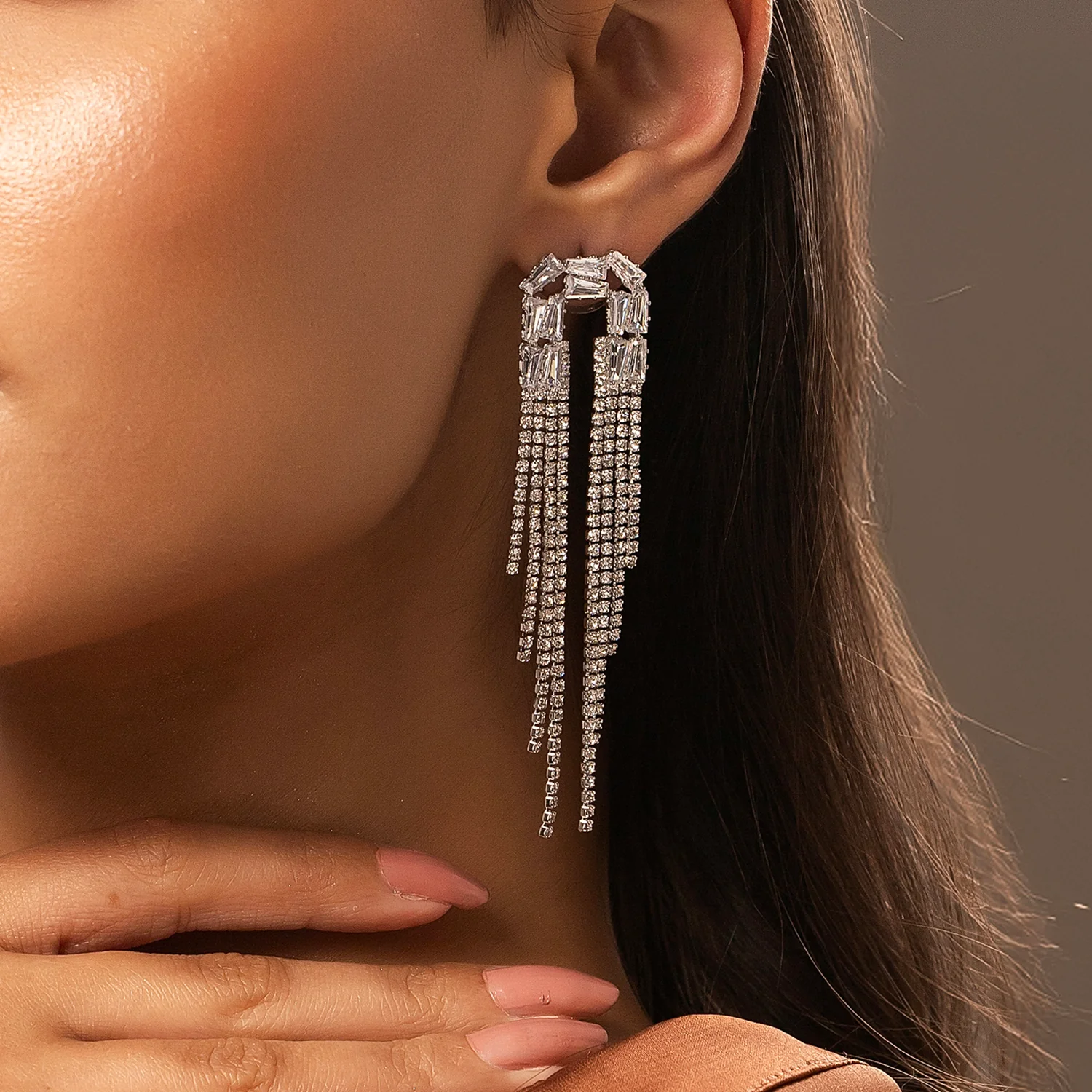 Korean Bling Twilight Glimmer Cascade Earrings - Image 2