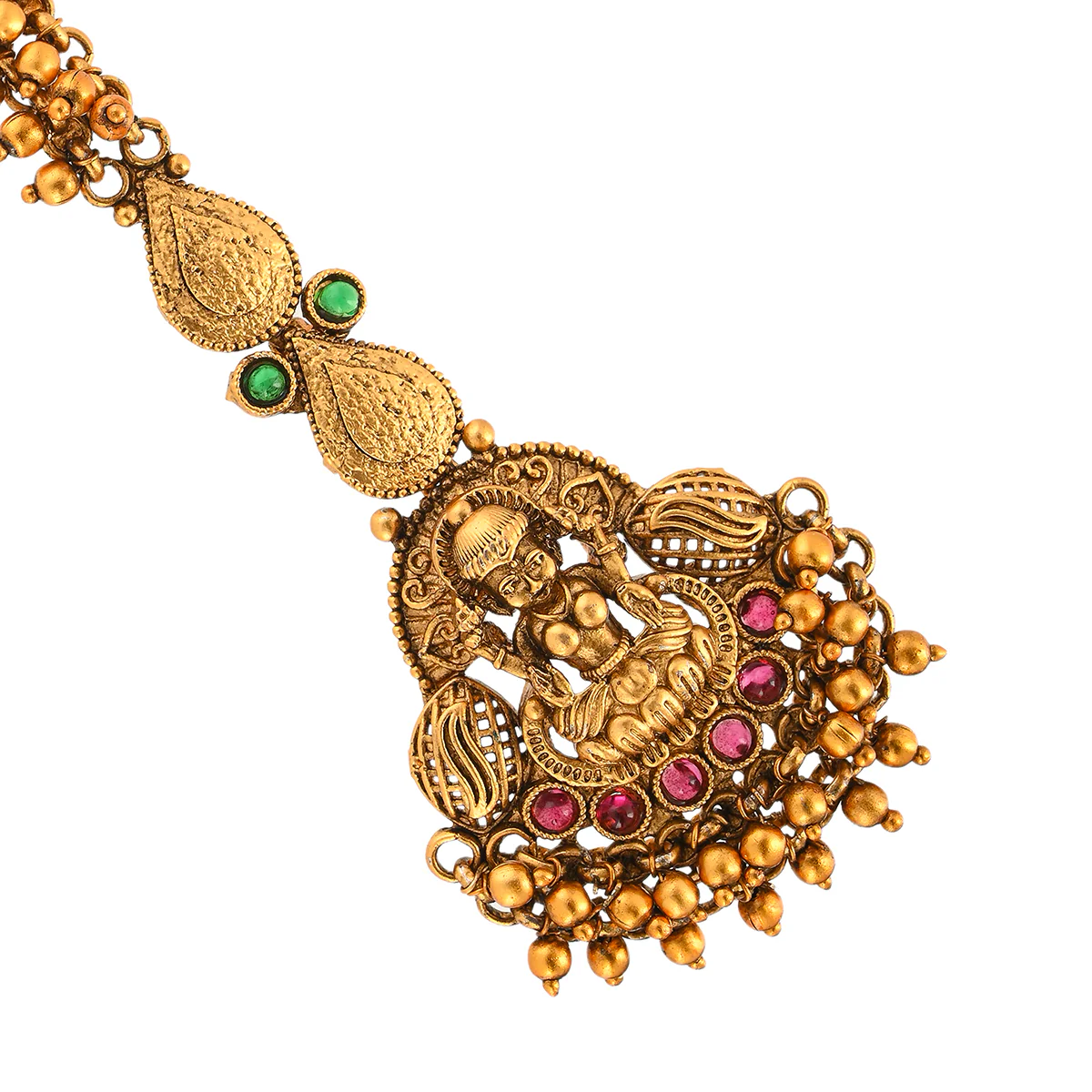 Kundan and Faux Pearls Adorned Brass Gold Plated Maang Tika - Image 3