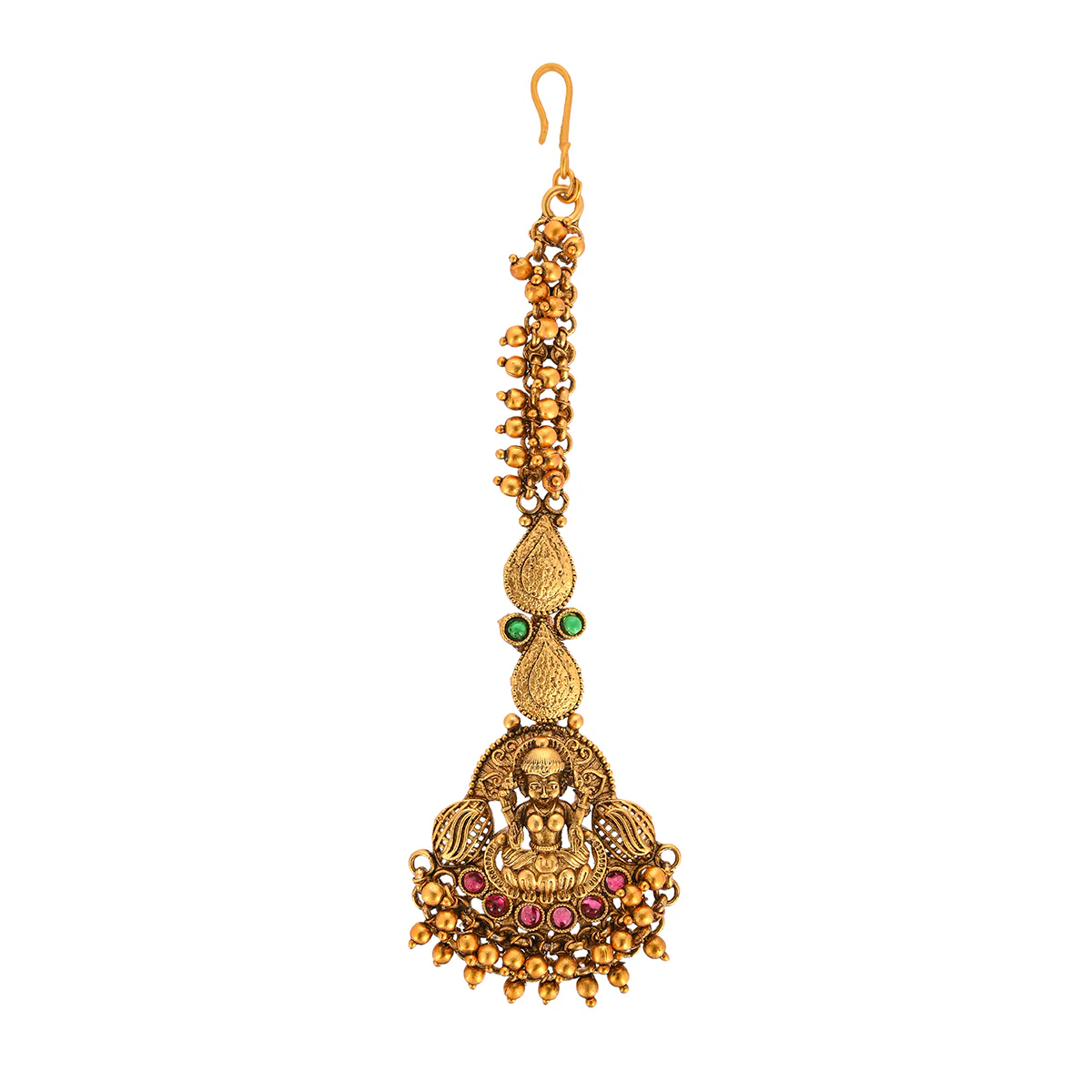 Kundan and Faux Pearls Adorned Brass Gold Plated Maang Tika - Image 4