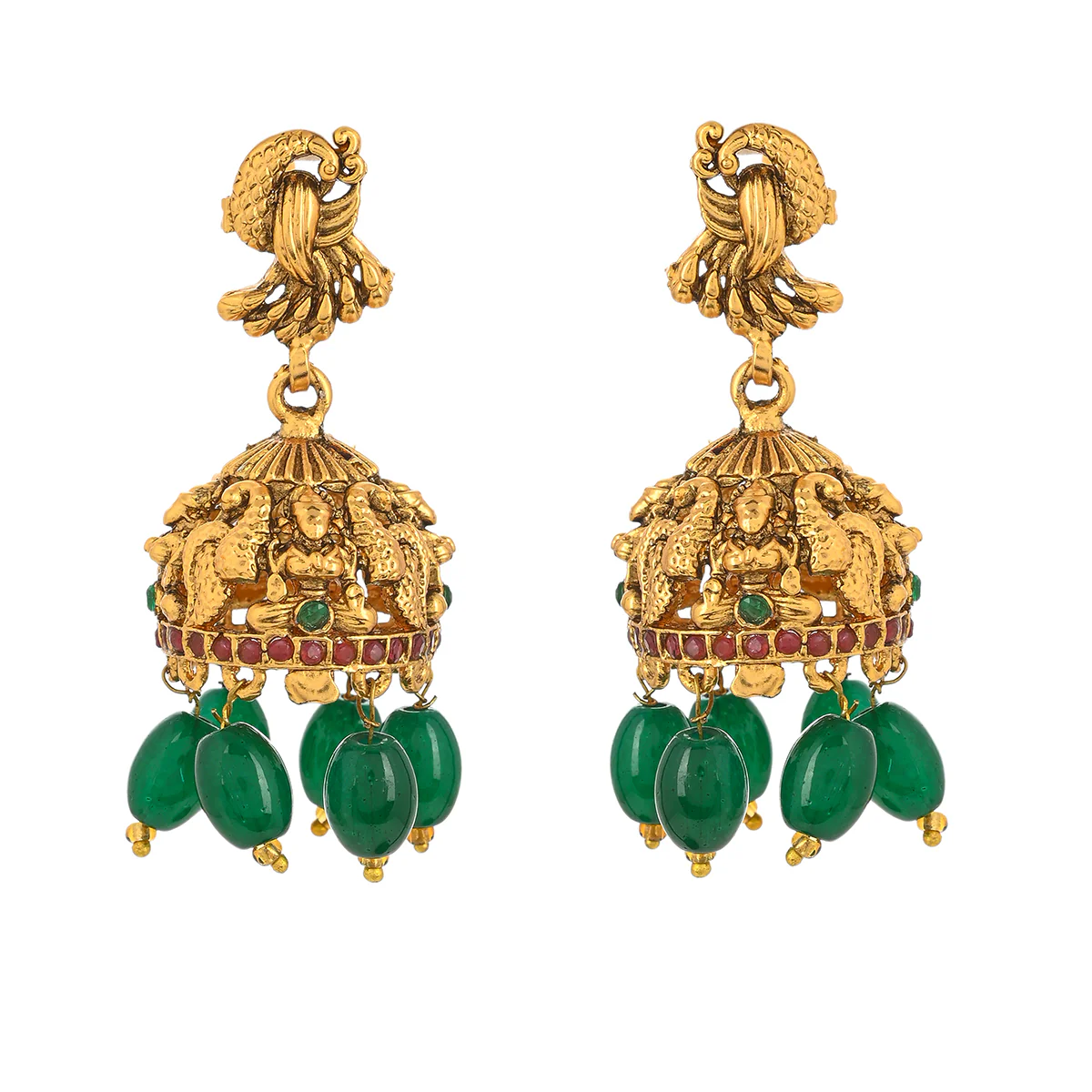 Kundan and Faux Pearls Goddess Lakshmi Motif Brass Gold Plated Jewellery Set - Image 4