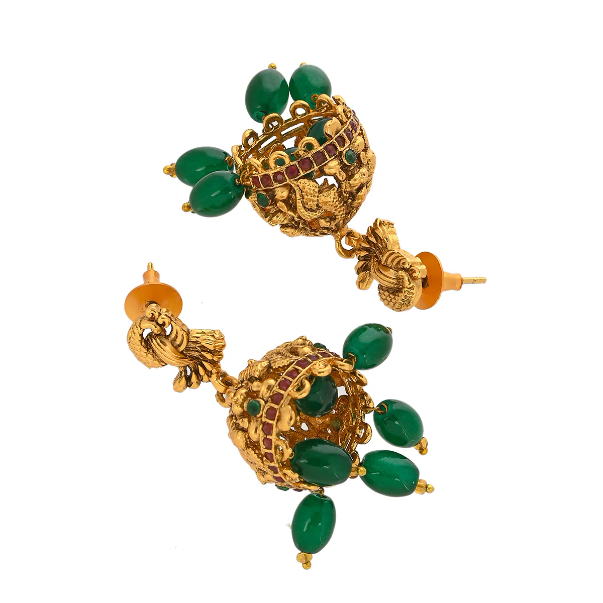 Kundan and Faux Pearls Goddess Lakshmi Motif Brass Gold Plated Jewellery Set - Image 5