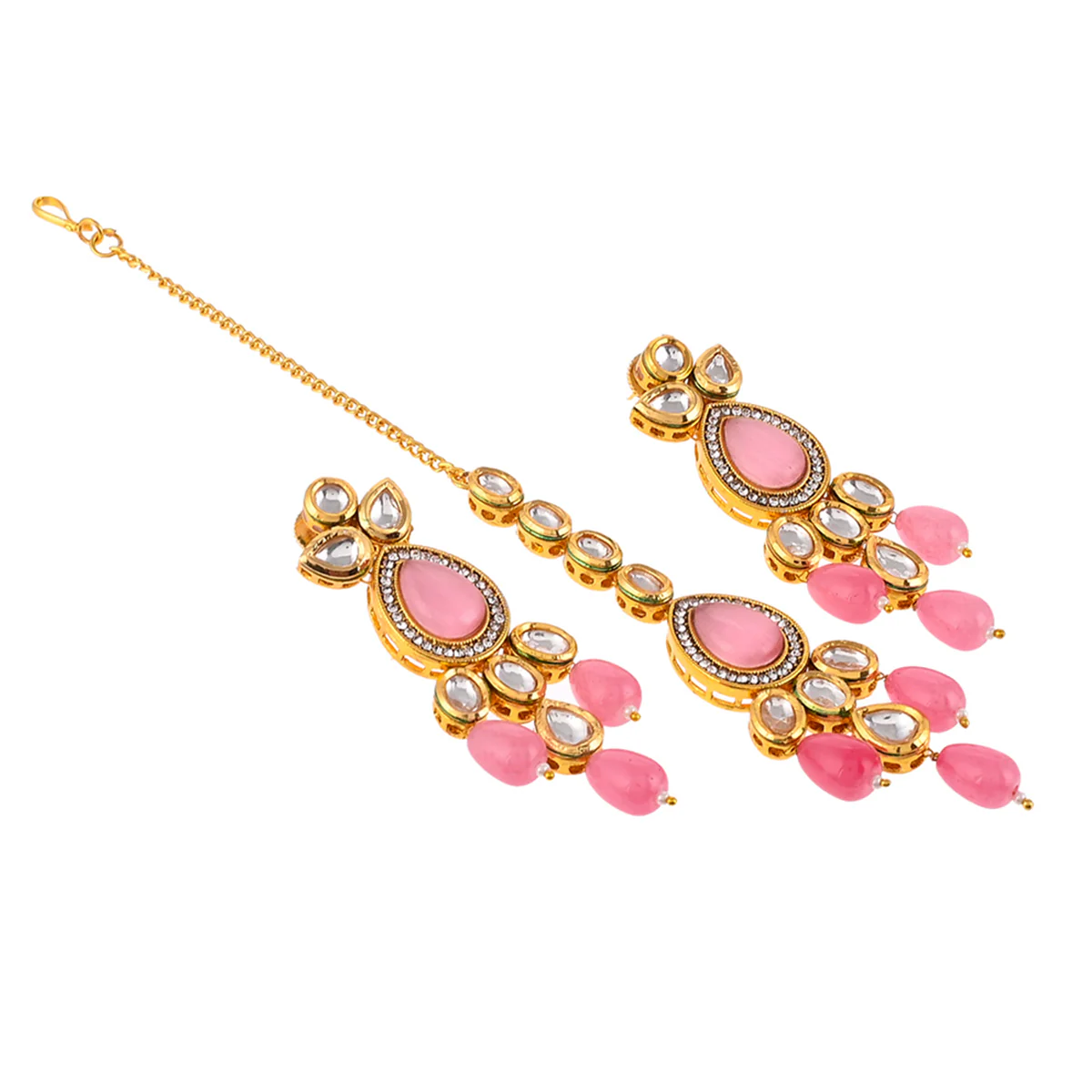 Kundan Elegance Beaded Kundan Maang Tika Set - Image 6