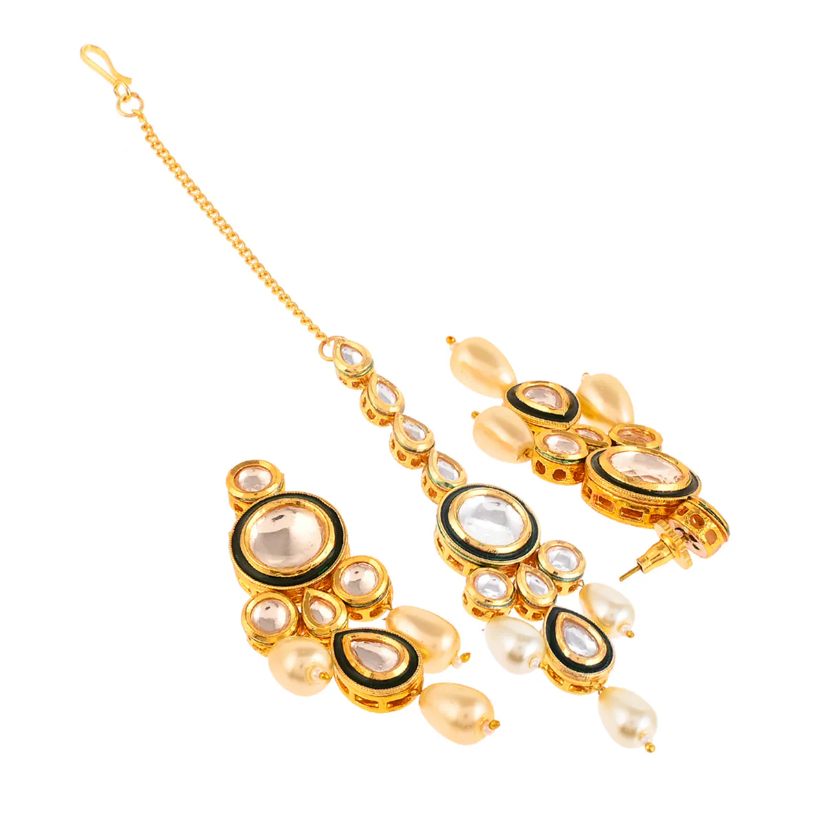 Kundan Elegance Delicate Pearls Maang Tika Set - Image 6