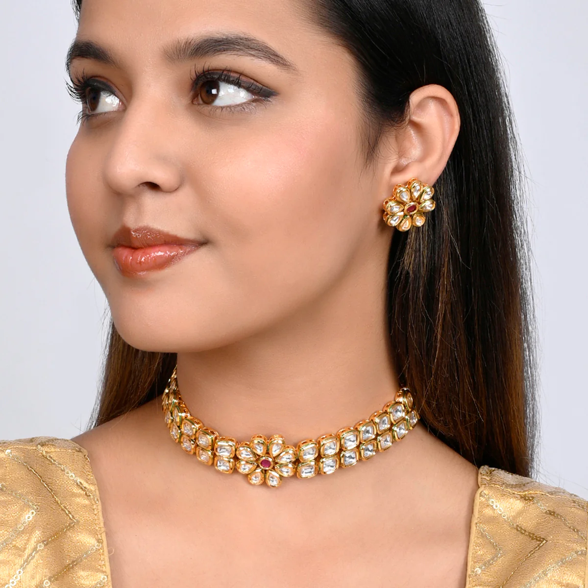 Kundan Elegance Floral Choker Jewellery Set - Image 2