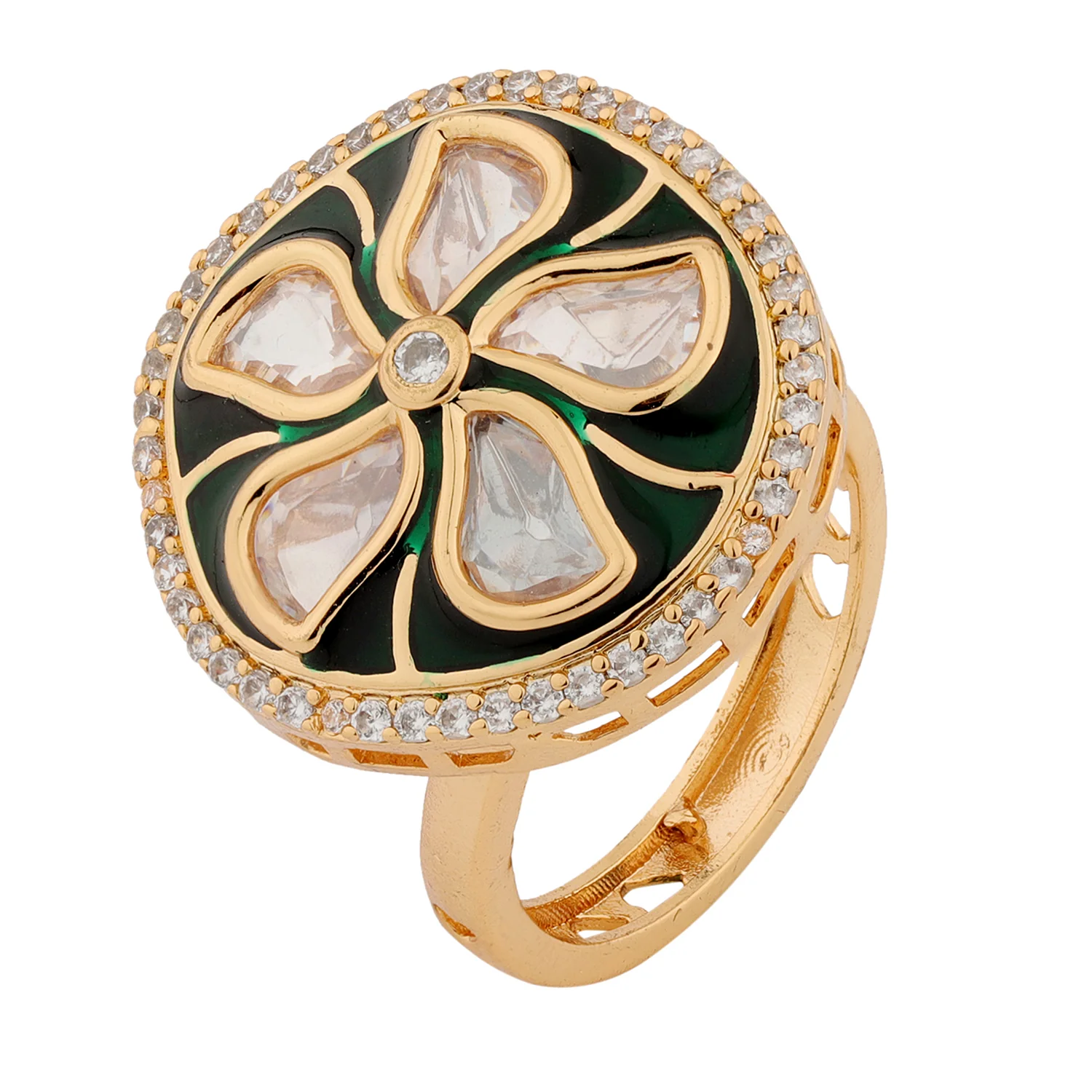 Kundan Elegance Golden Blossom Statement Ring - Image 3