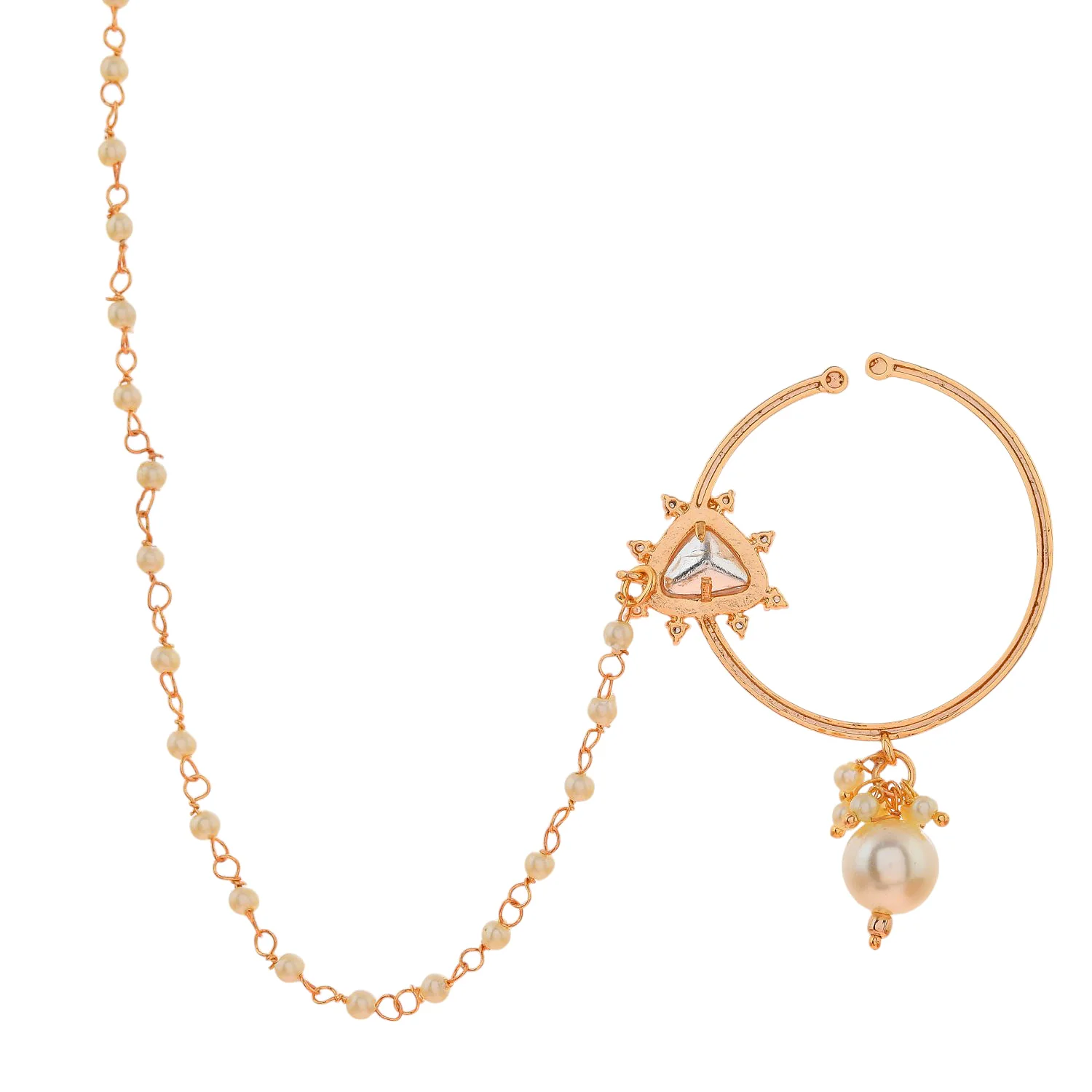 Kundan Elegance Majestic Gem Gold Nose Ring With Chain - Image 5