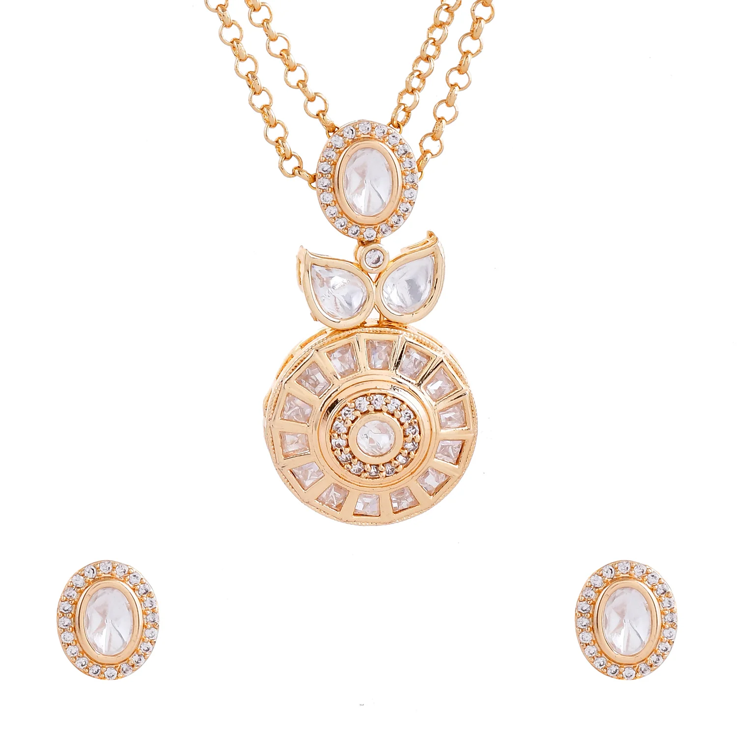 Kundan Elegance Majestic Ivory Pendant Set - Image 3