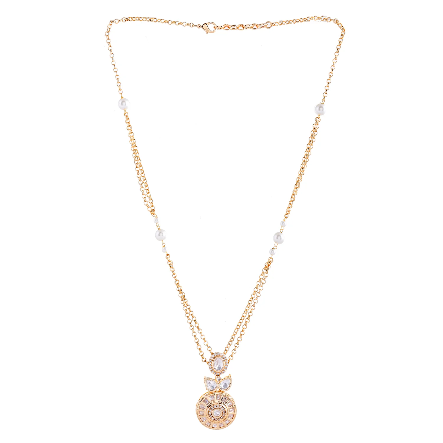 Kundan Elegance Majestic Ivory Pendant Set - Image 4