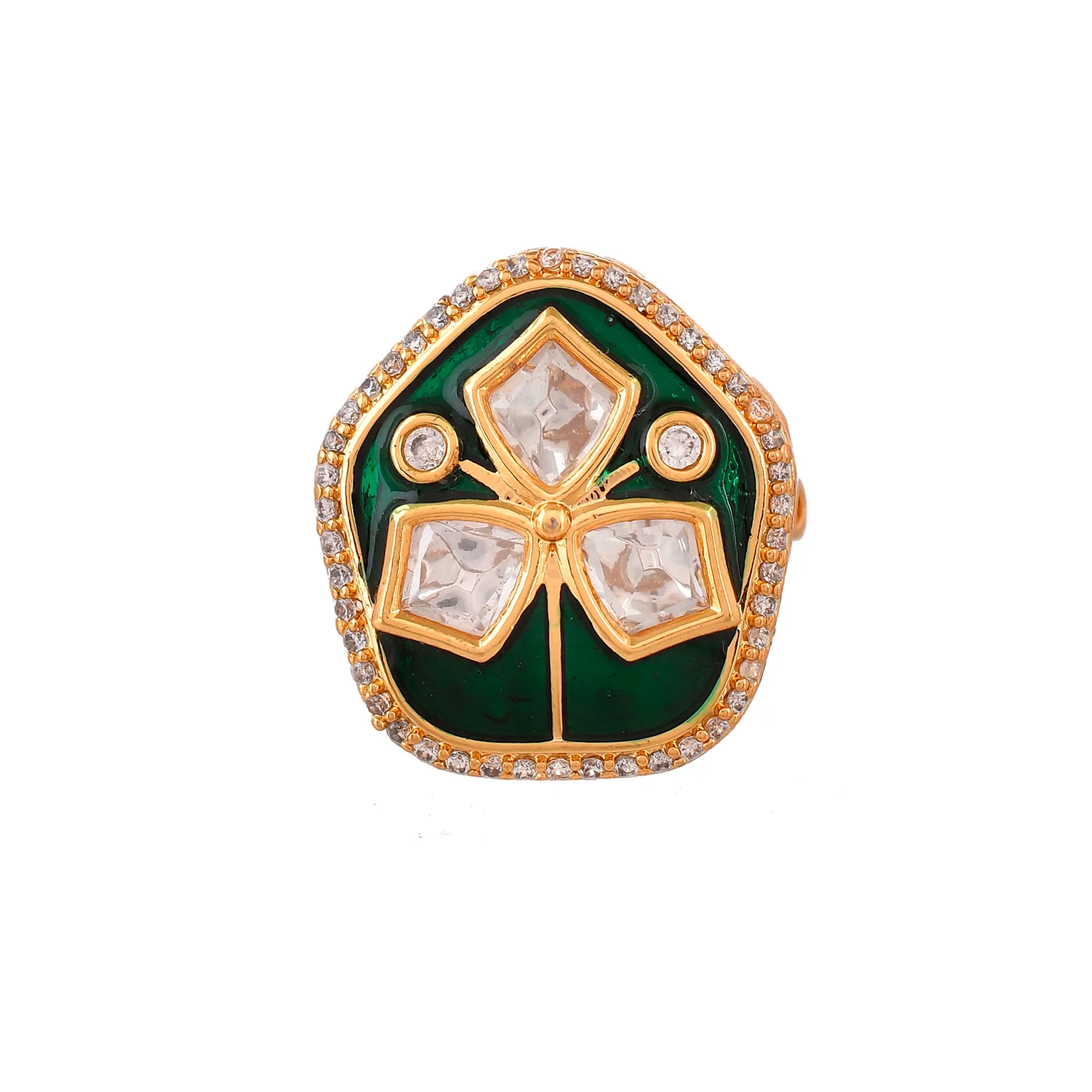 Kundan Elegance Meena Glow Ring - Image 3