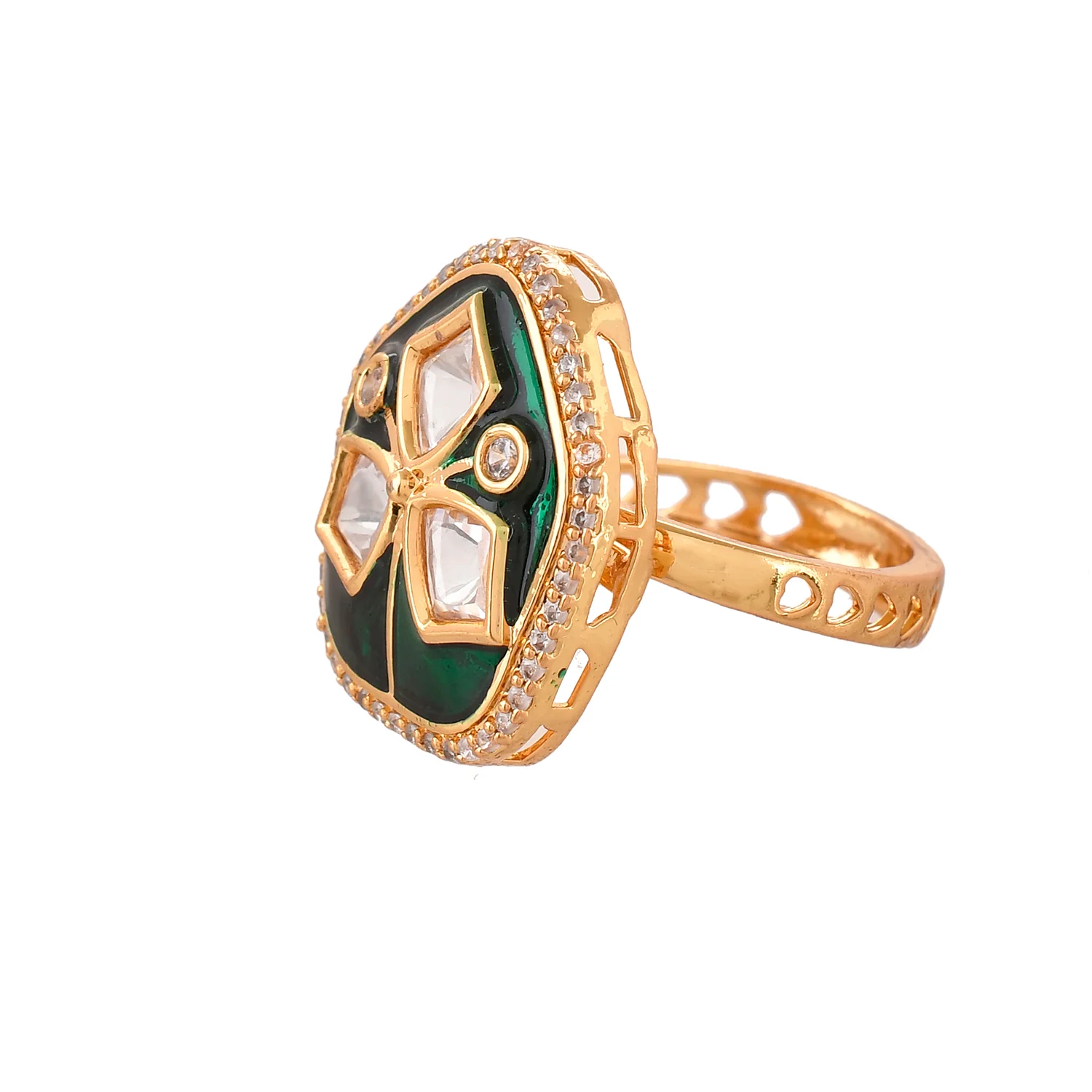 Kundan Elegance Meena Glow Ring - Image 4
