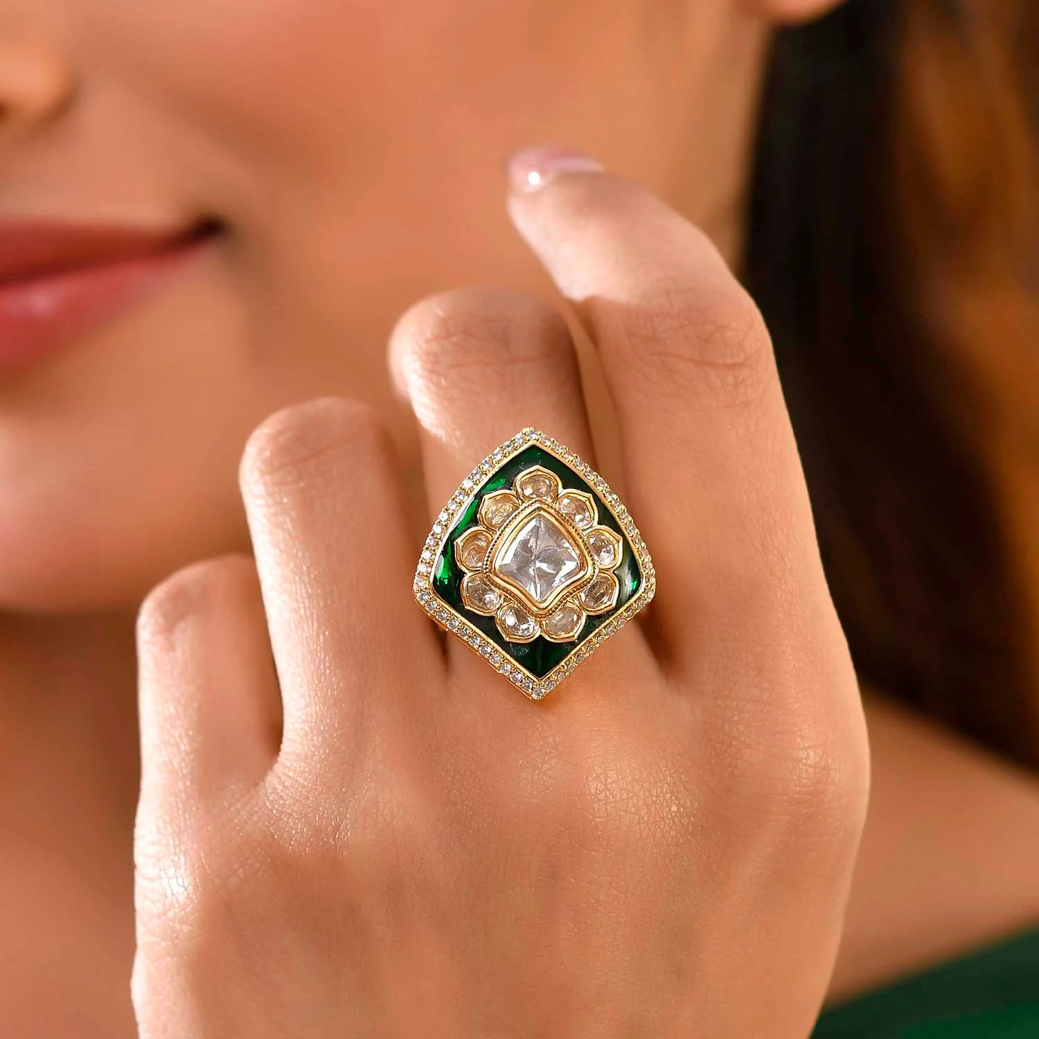 Kundan Elegance Meena Grace Ring - Image 2