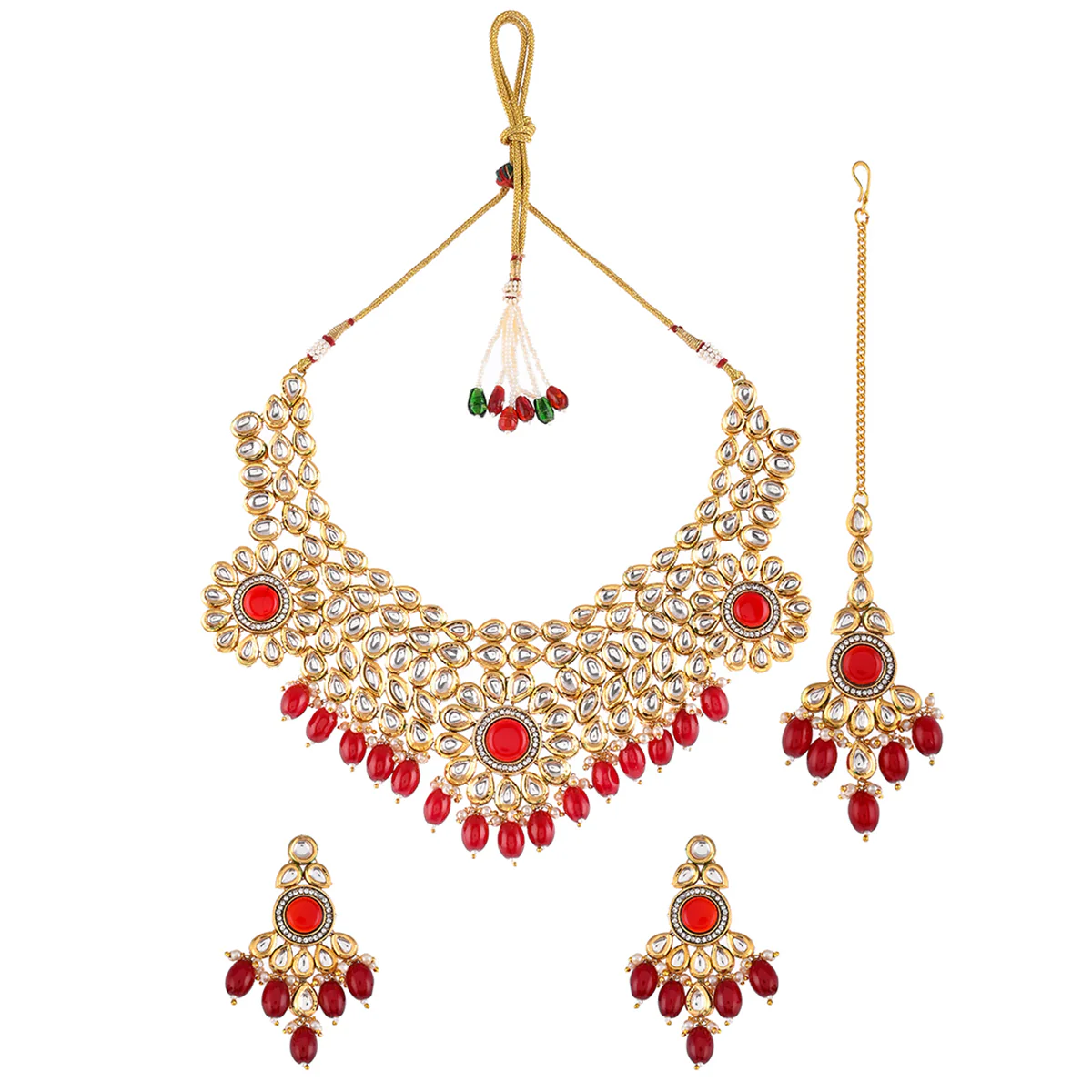 Kundan Elegance Opulent Teardrop Maang Tika Set - Image 3