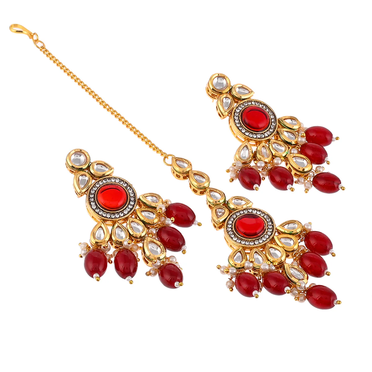 Kundan Elegance Opulent Teardrop Maang Tika Set - Image 6