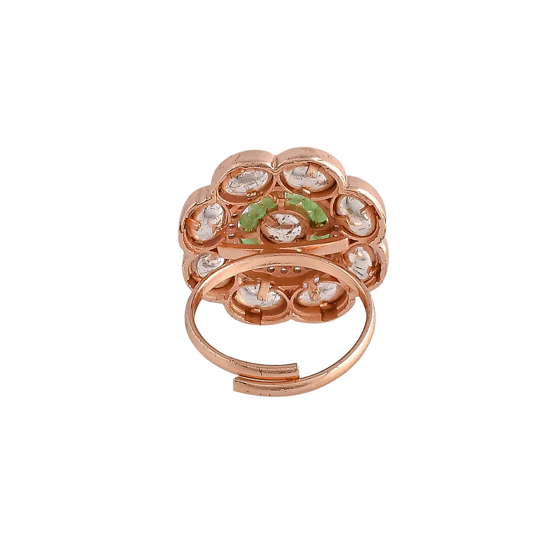 Kundan Elegance Oval Cut Faux Kundan Green Beads Ring | VOYLLA - Image 5