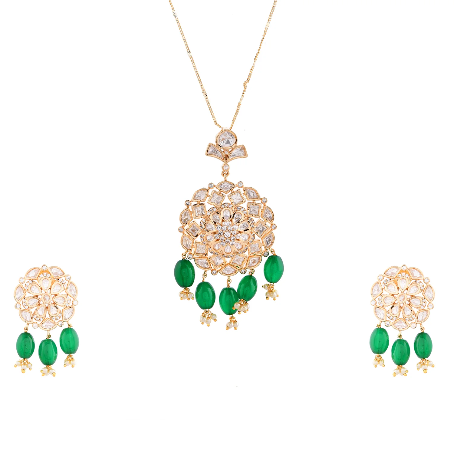 Kundan Elegance Polki Noor Pendant Set - Image 3
