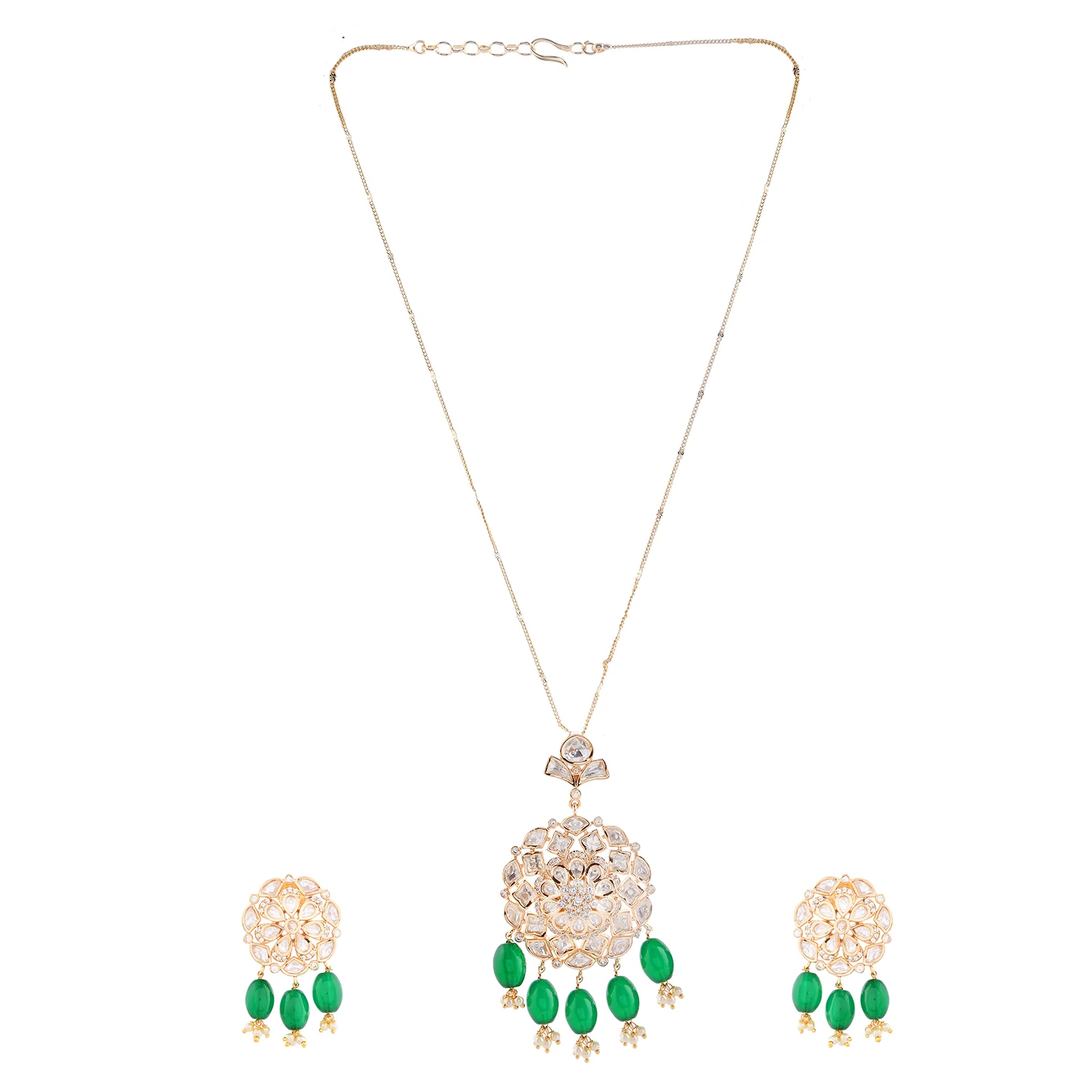 Kundan Elegance Polki Noor Pendant Set - Image 4