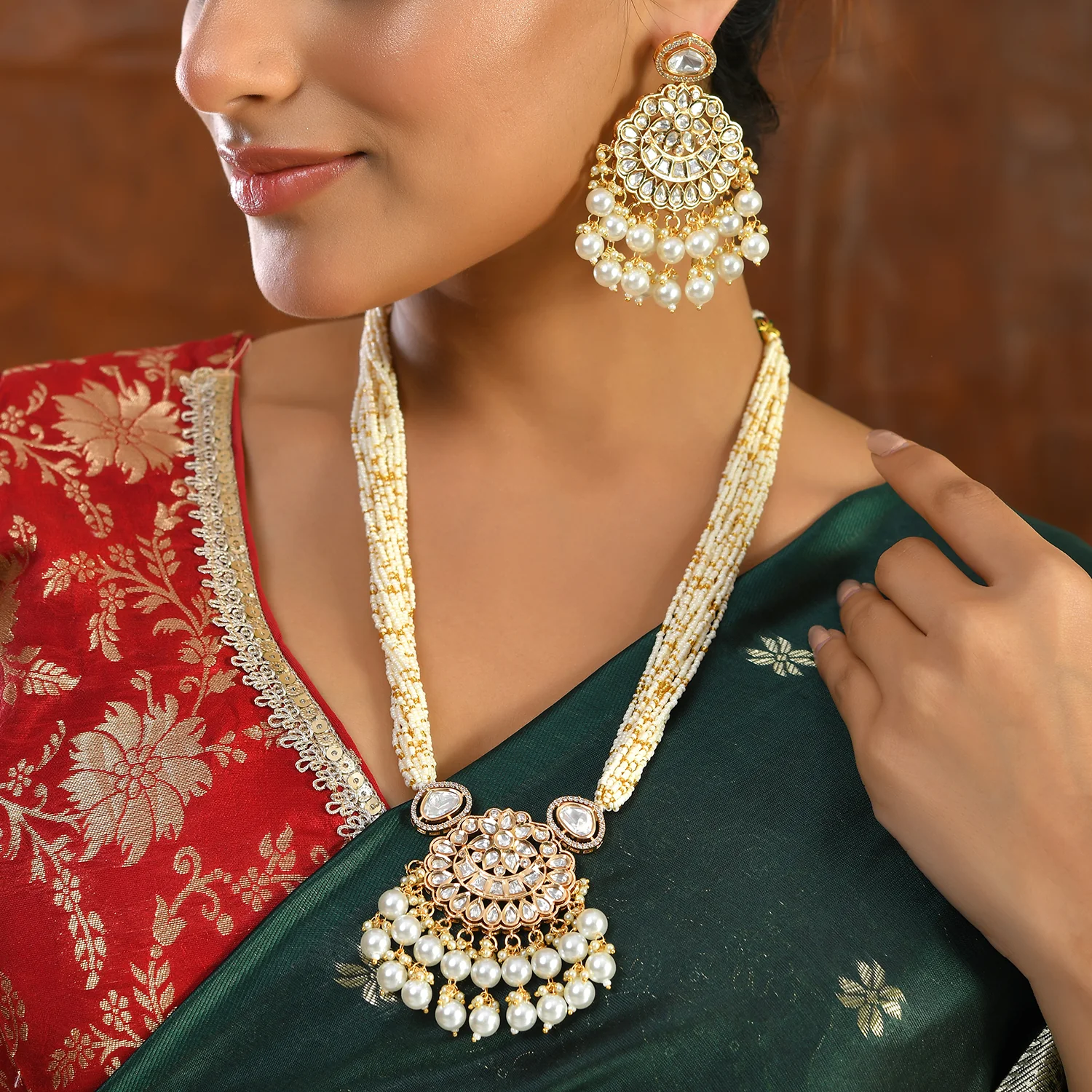 Kundan Elegance Rajwada Haar Necklace Set - Image 2