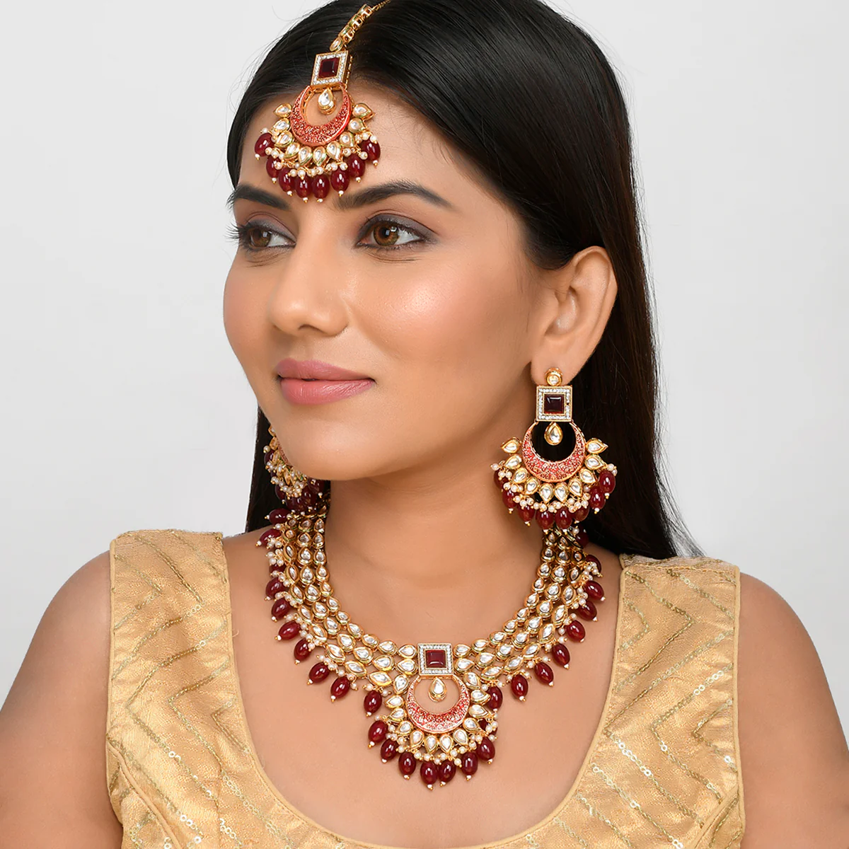 Kundan Elegance Red Stones Jewellery Set - Image 2