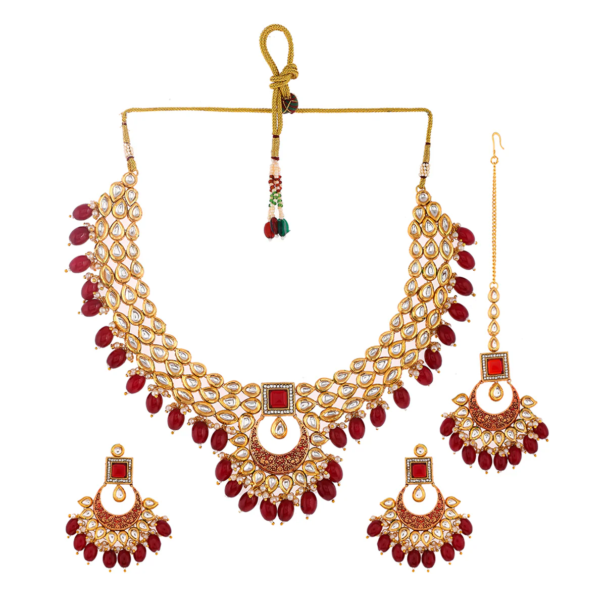 Kundan Elegance Red Stones Jewellery Set - Image 3