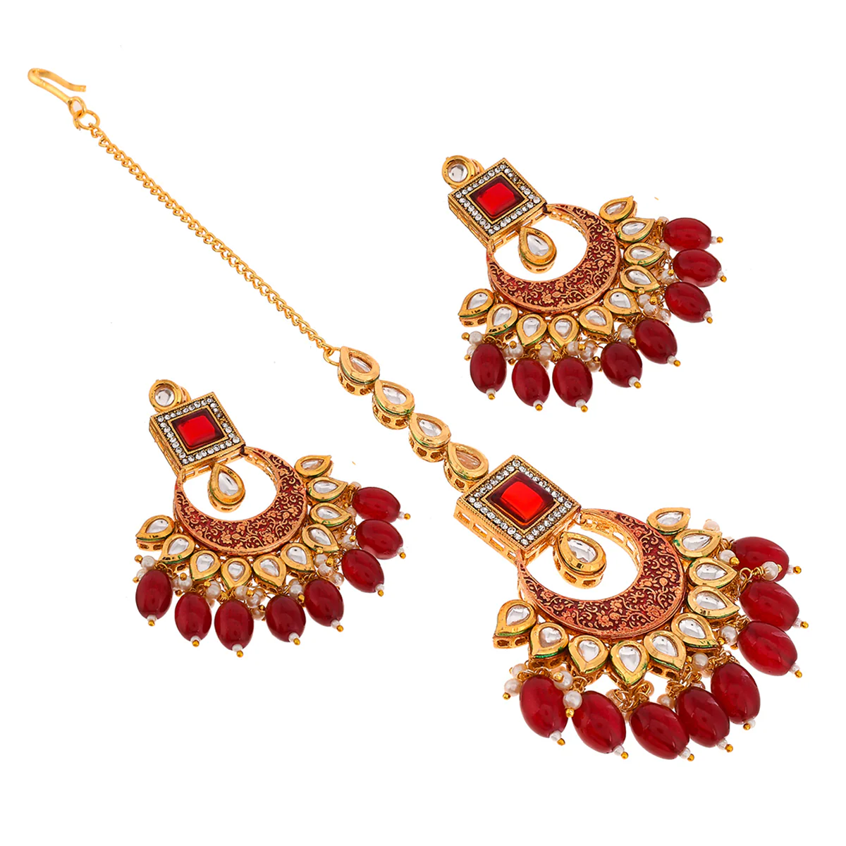 Kundan Elegance Red Stones Jewellery Set - Image 5
