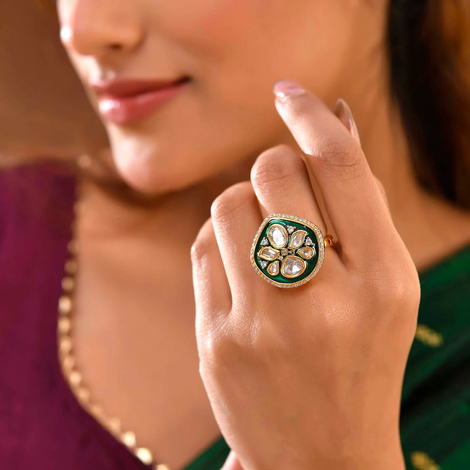 Kundan Elegance Regal Enamel Ring - Image 2