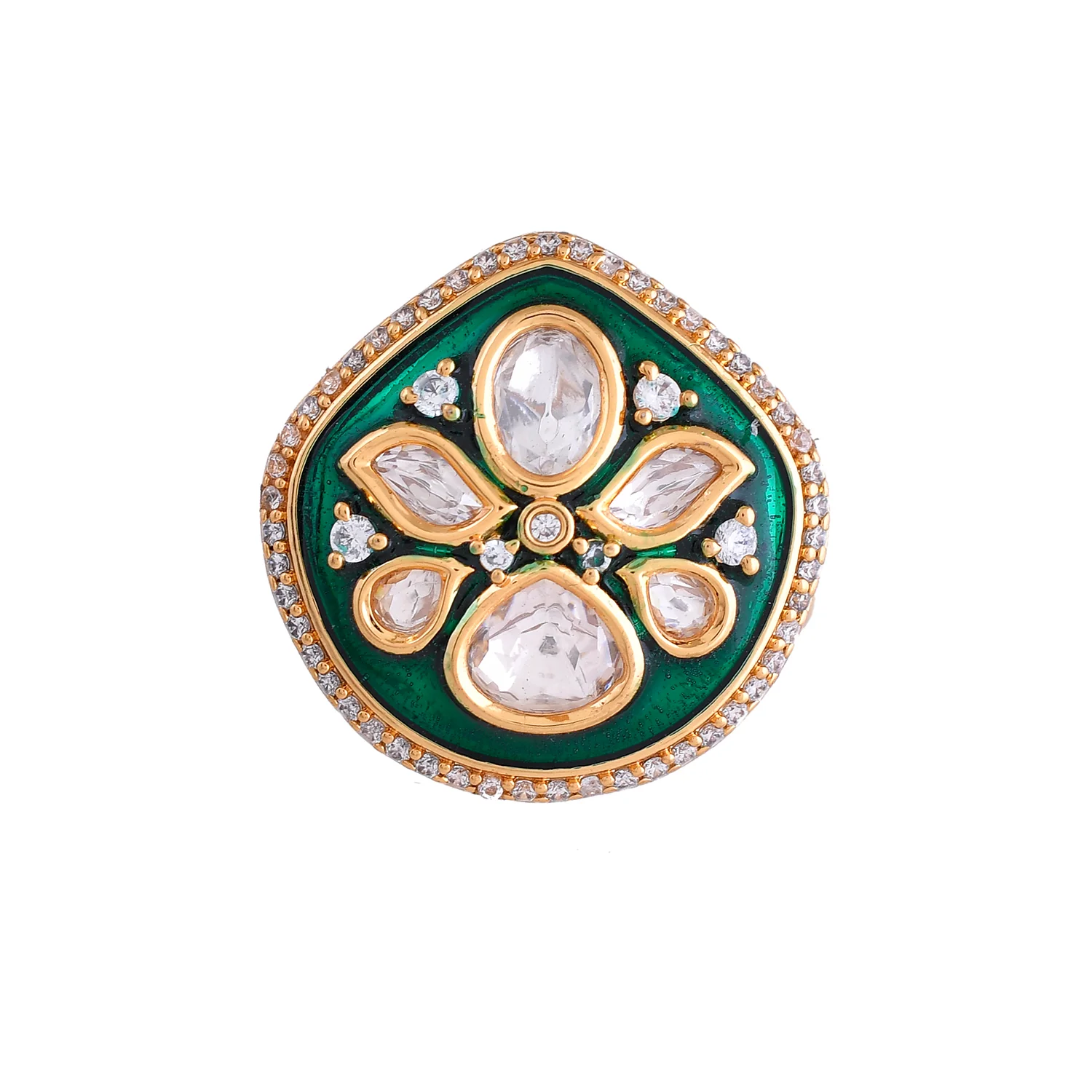 Kundan Elegance Regal Enamel Ring - Image 3