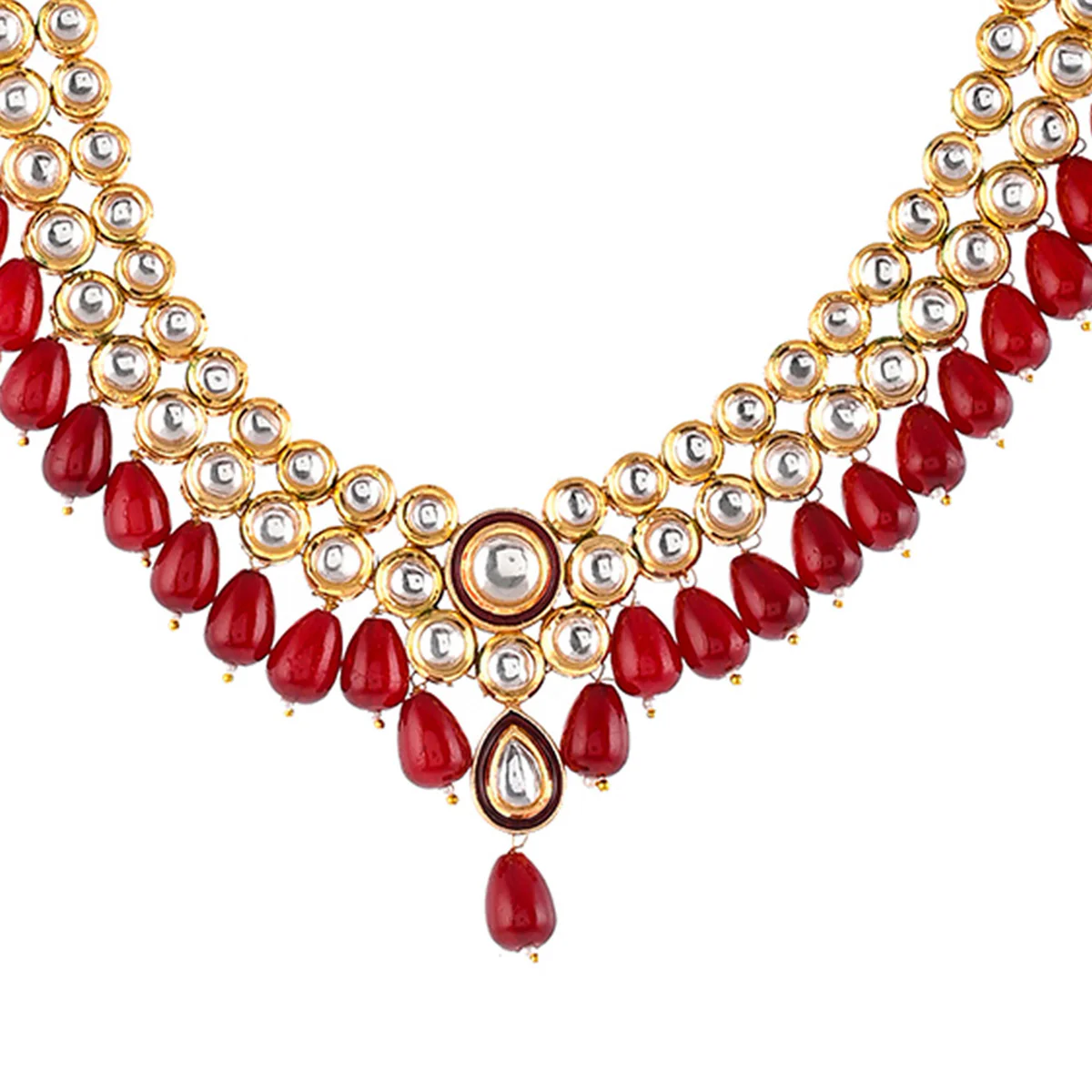 Kundan Elegance Round Cut Gems Beaded Maang Tika Set - Image 4
