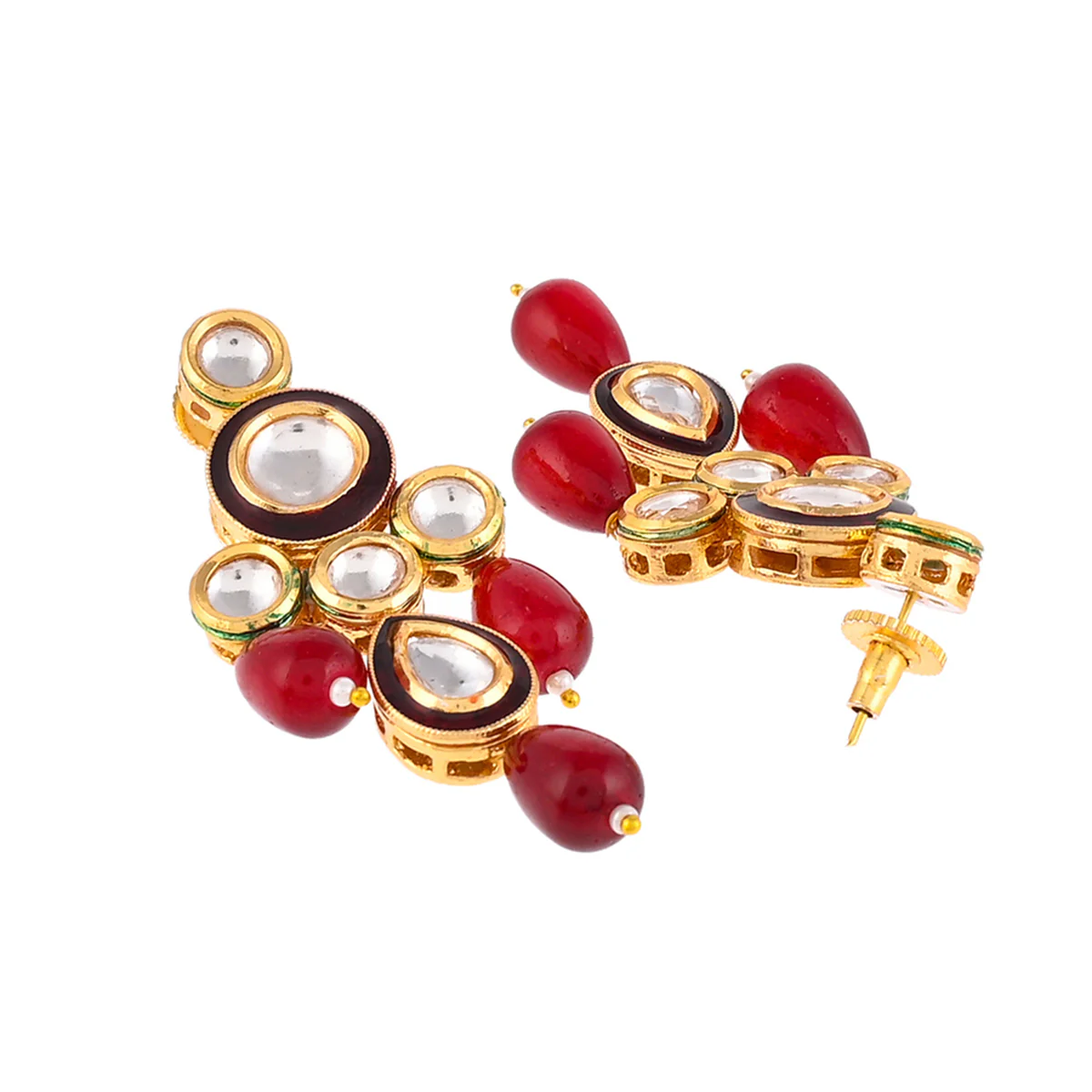 Kundan Elegance Round Cut Gems Beaded Maang Tika Set - Image 5