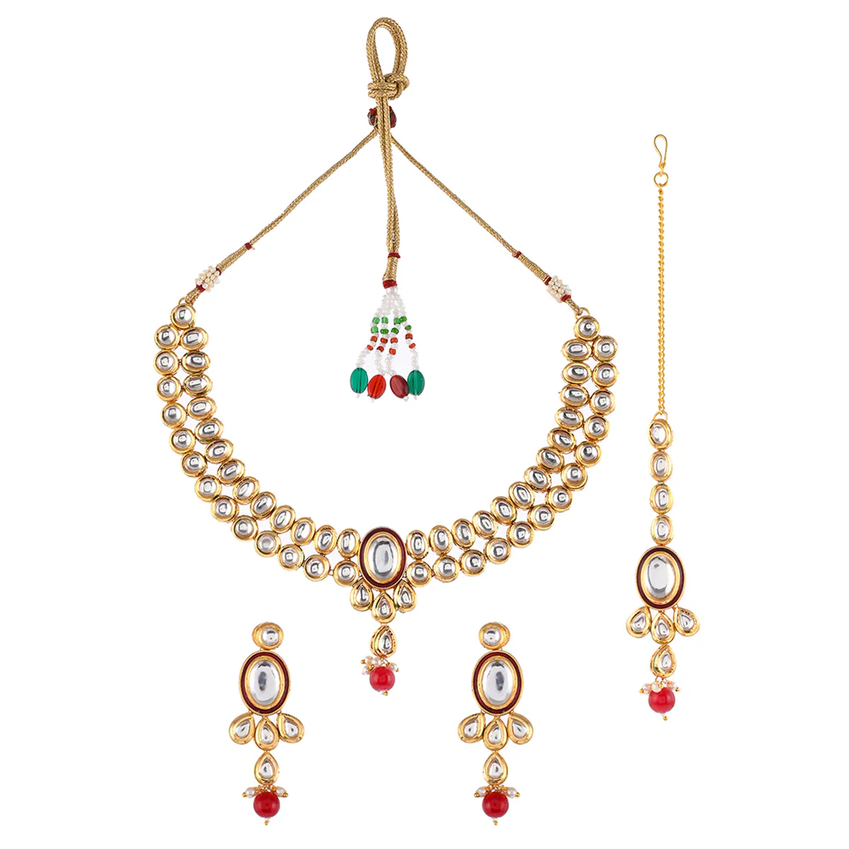 Kundan Elegance Round Cut Kundan Maang Tika Set - Image 3