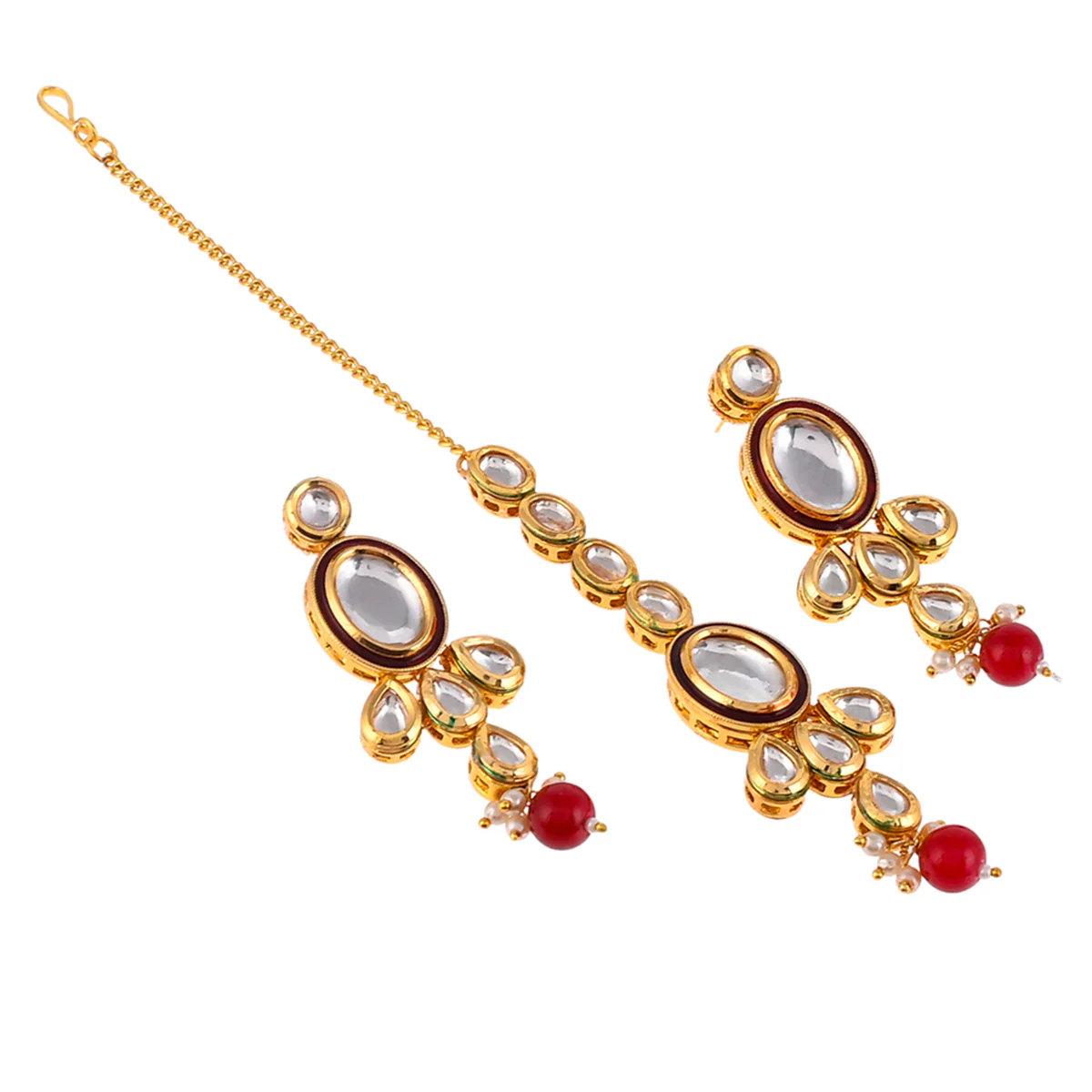 Kundan Elegance Round Cut Kundan Maang Tika Set - Image 5