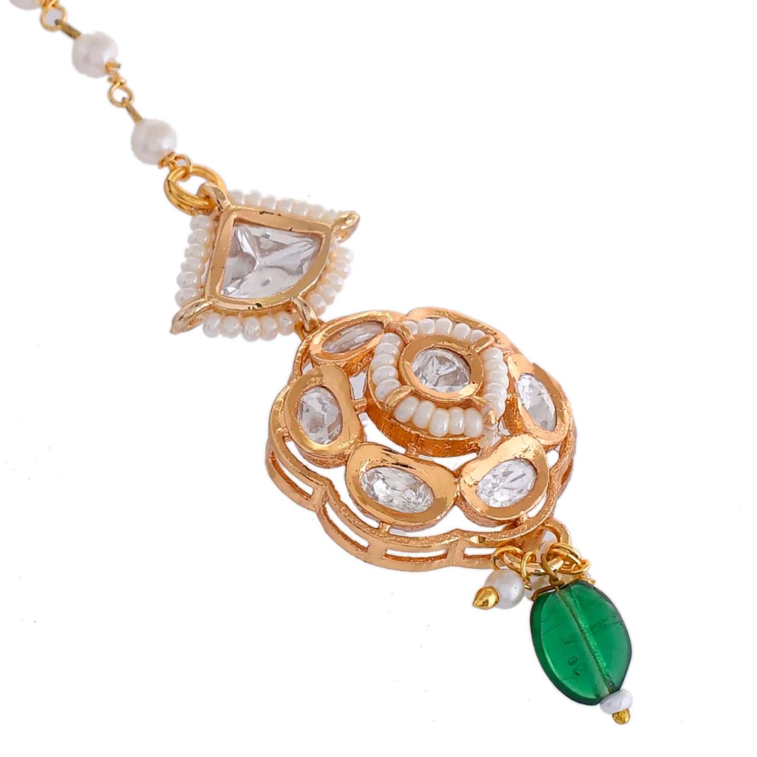 Kundan Elegance Royal Green Maang Tika - Image 4
