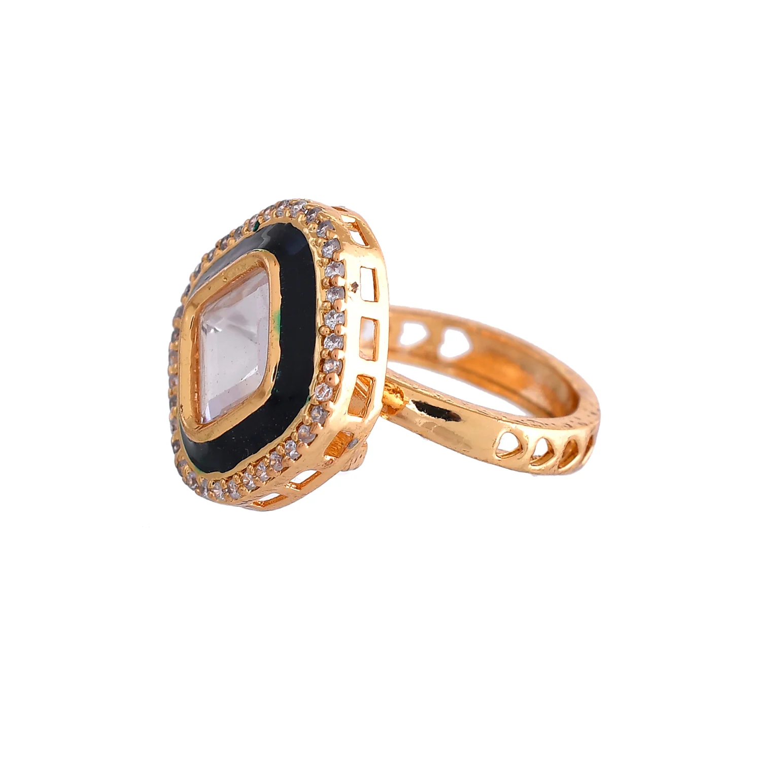 Kundan Elegance Royal Radiance Emerald Ring - Image 4