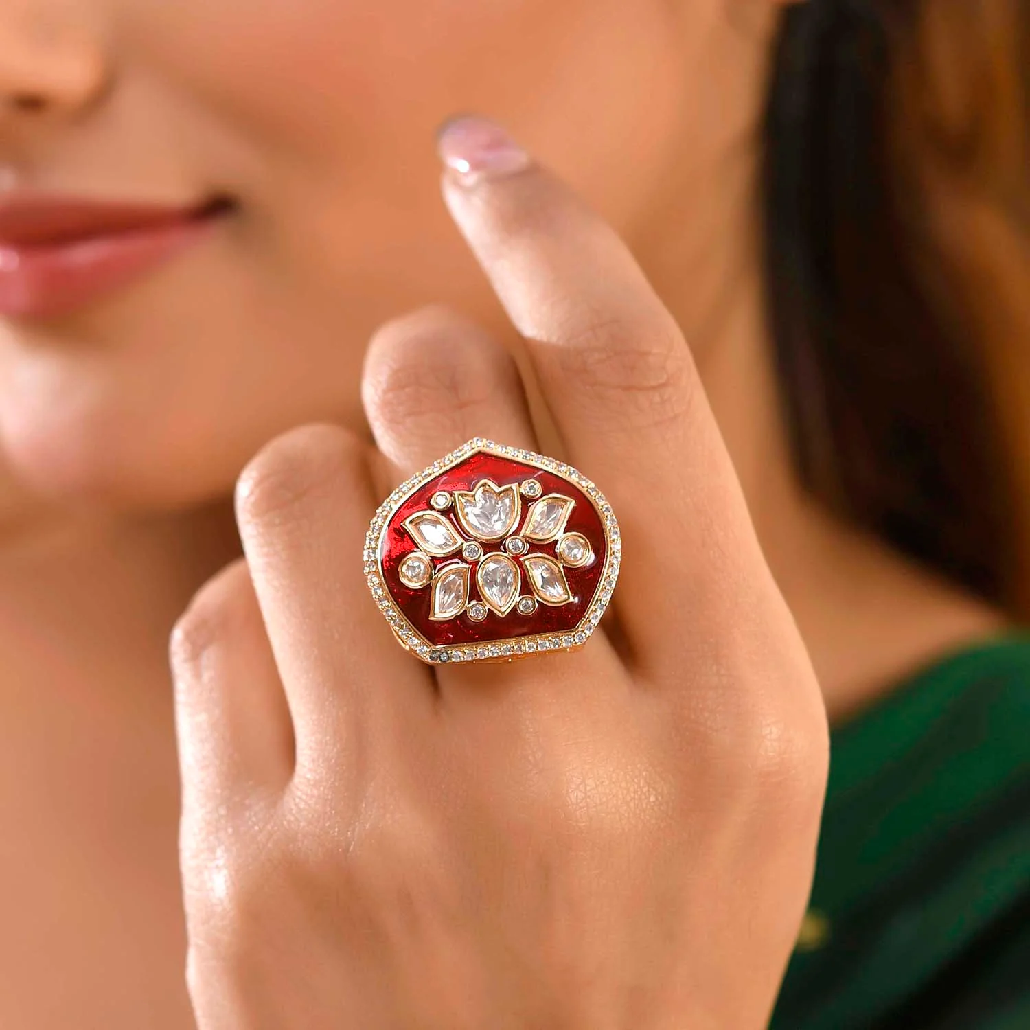 Kundan Elegance Shahi Kesar Ring - Image 2