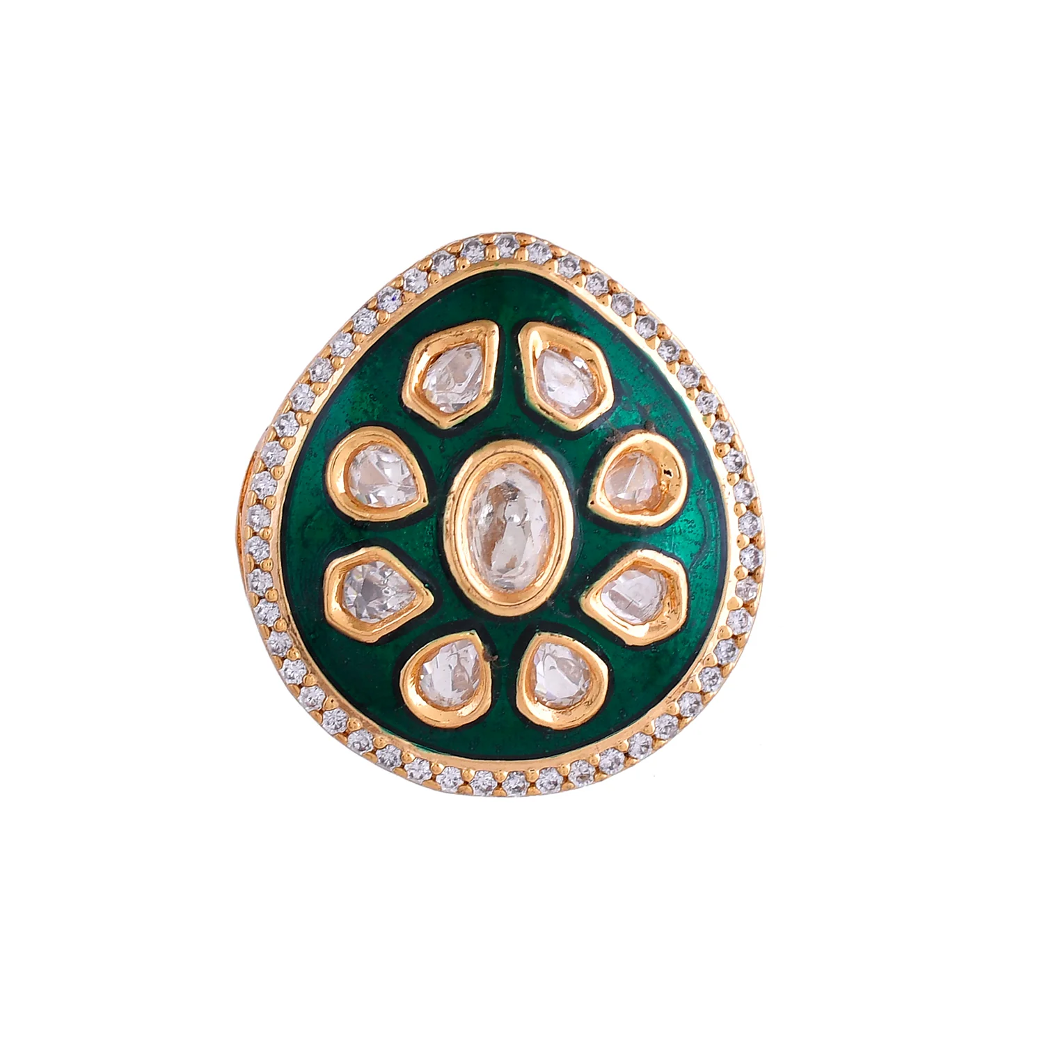 Kundan Elegance Shahi Meena Emerald Ring - Image 3