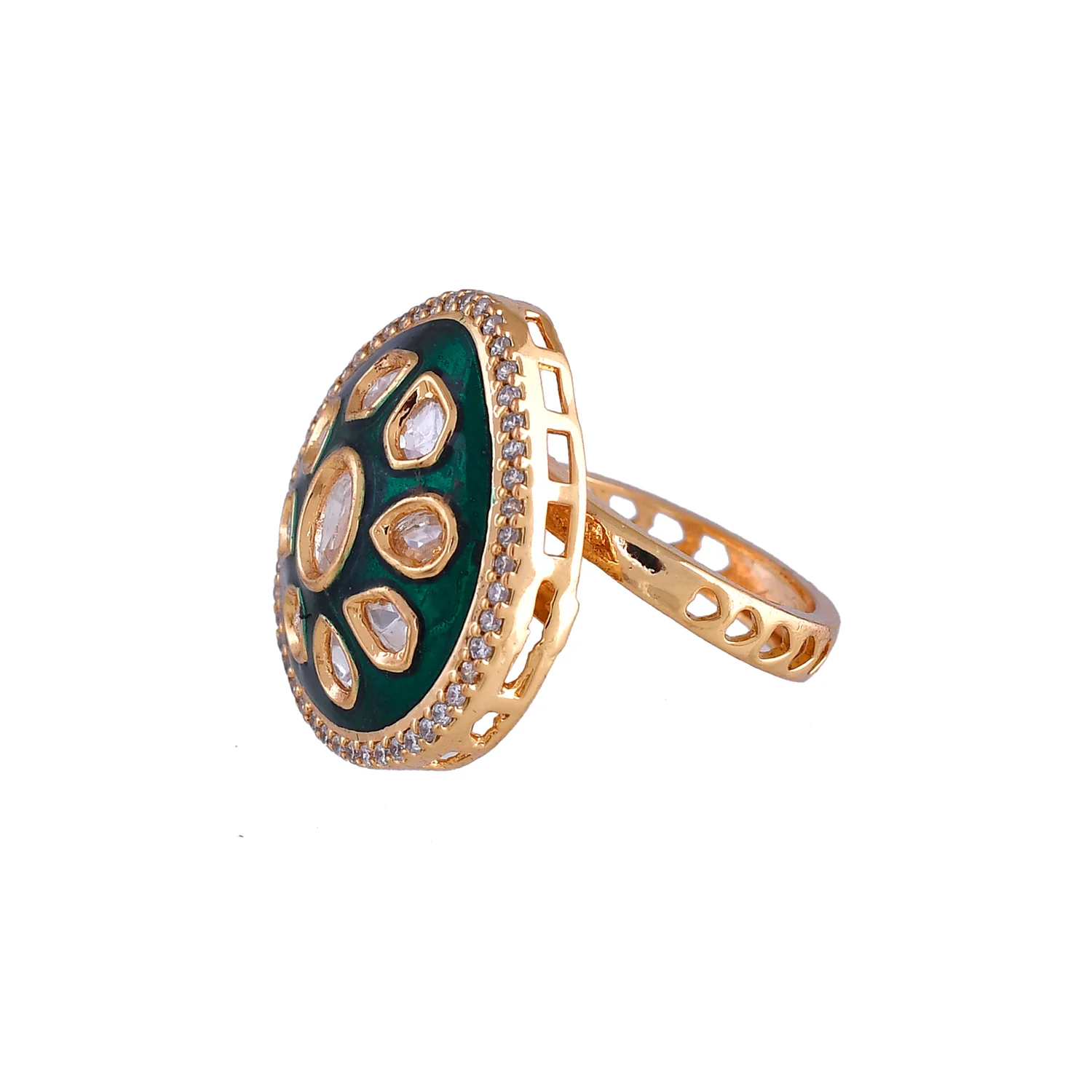Kundan Elegance Shahi Meena Emerald Ring - Image 4