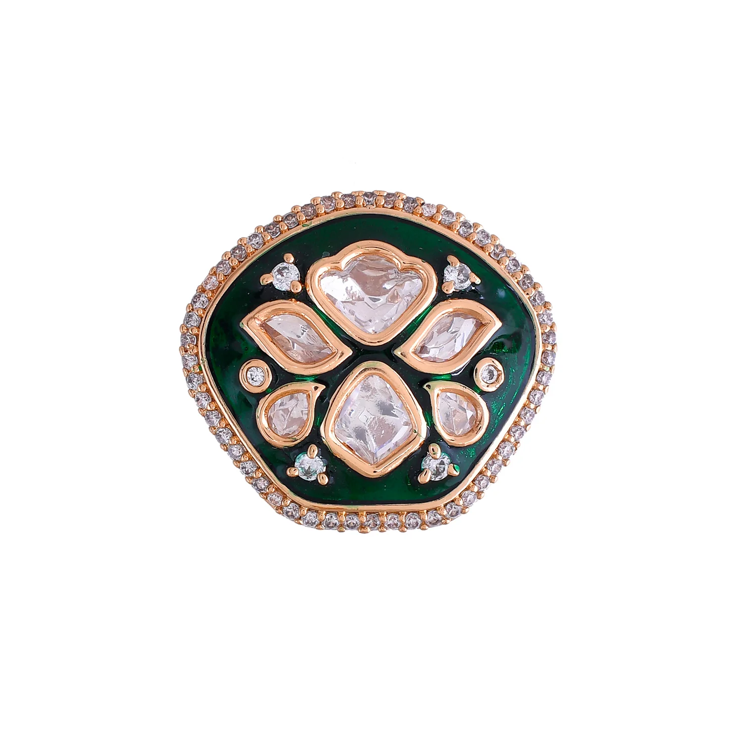Kundan Elegance Vintage Meenakari Ring - Image 3