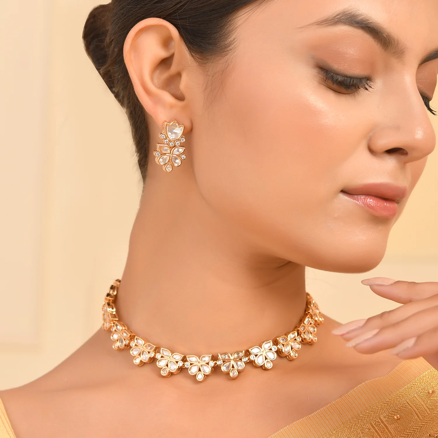 Kundan Essentials Golden Blossoms Necklace Set - Image 2