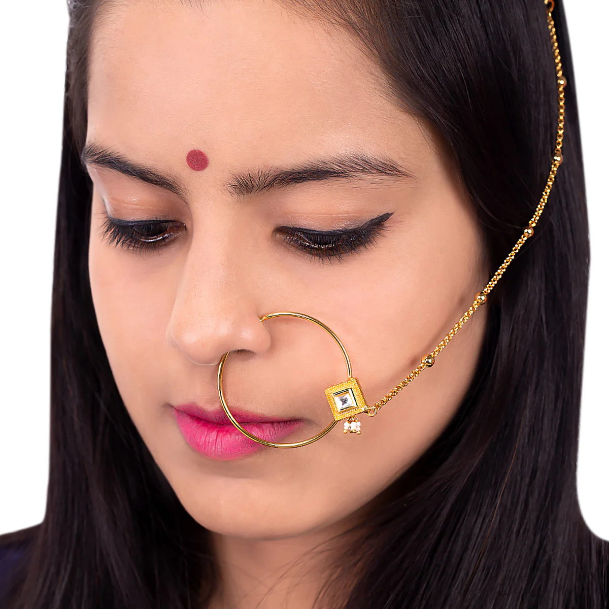 Kundan Gems Nose Ring - Image 2