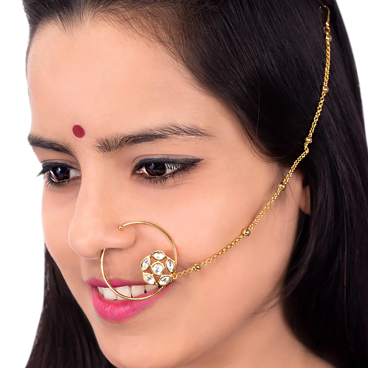 Kundan Gemstones Adorned Nath - Image 2