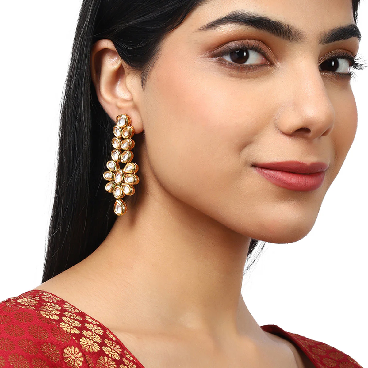 Kundan Gold plated Brass Earrings - Image 2