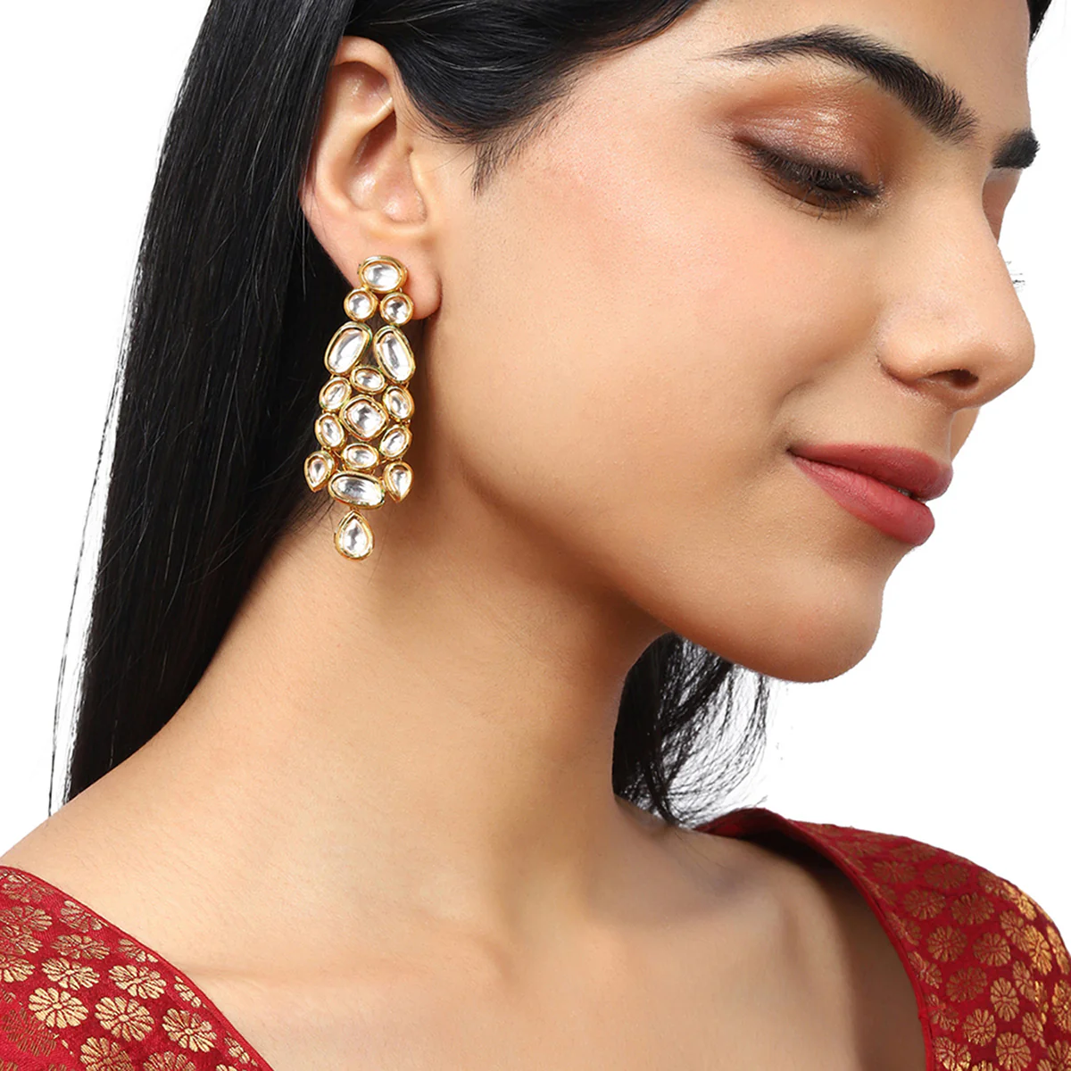 Kundan Gold plated Brass Earrings - Image 2