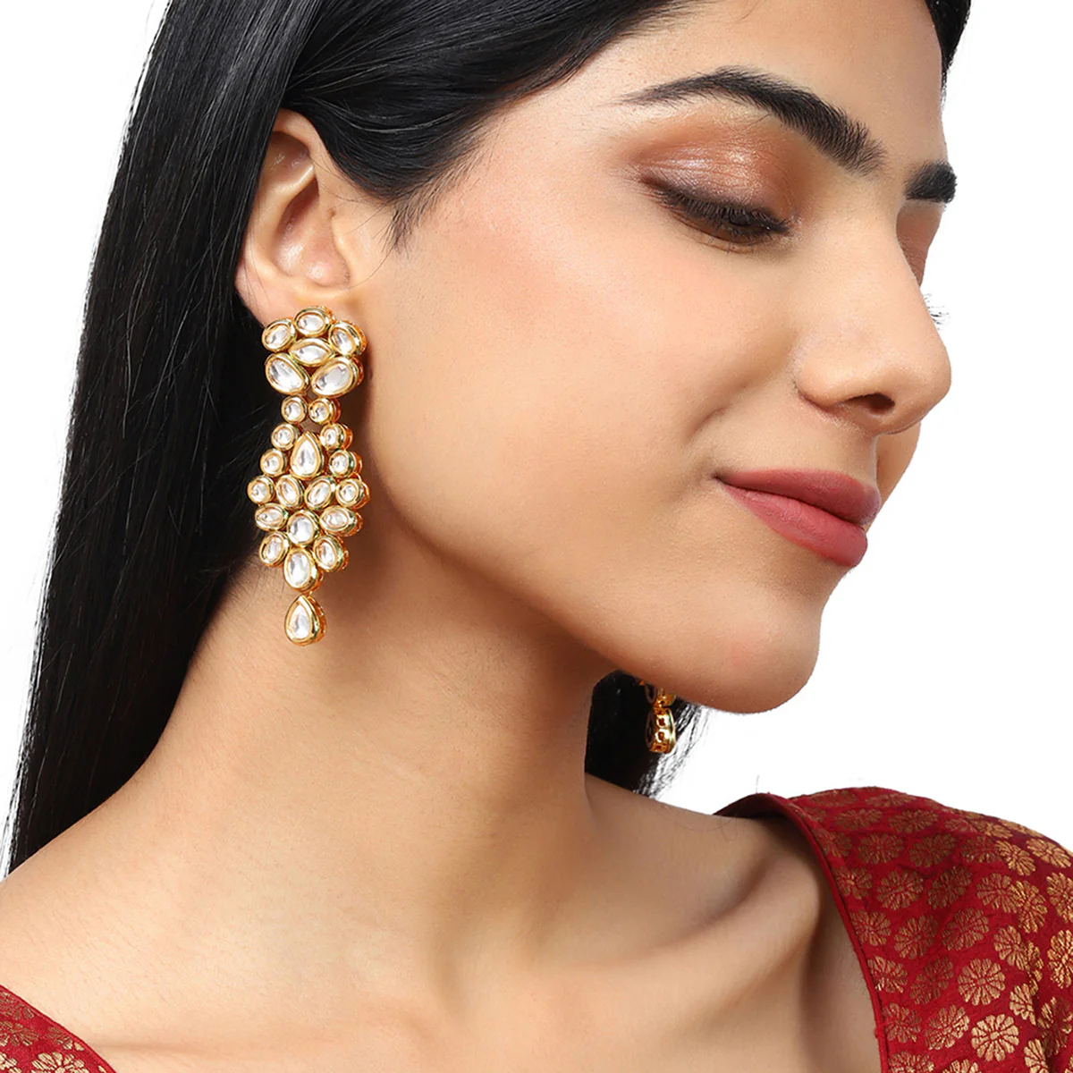 Kundan Gold plated Brass Earrings - Image 2